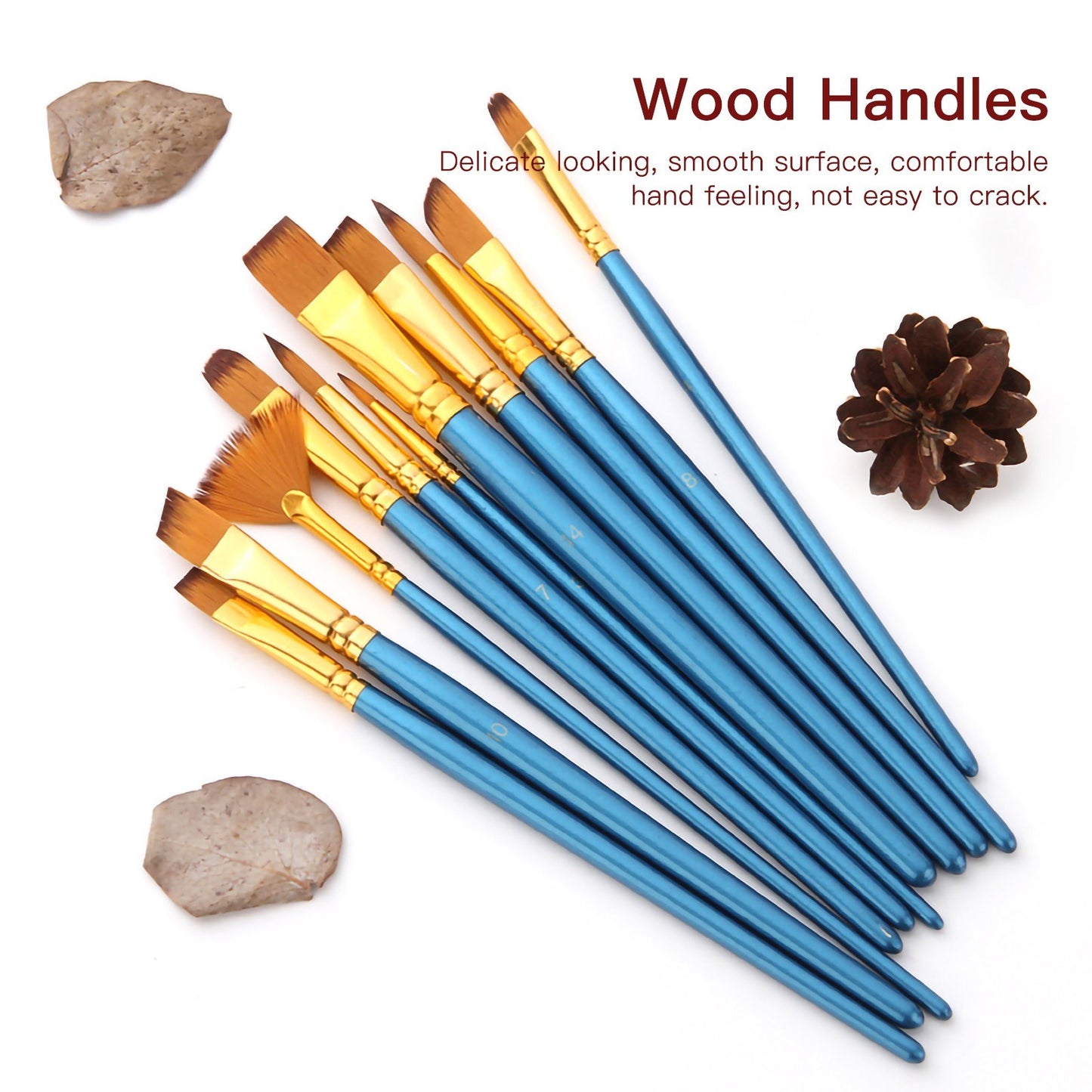 13pcs Nylon Hair Paint Brushes Set with Wooden Handle for Artists & Beginners - Acrylic, Oil, Watercolor, Gouache, Nail, Body, Face, and Miniature Detail Art