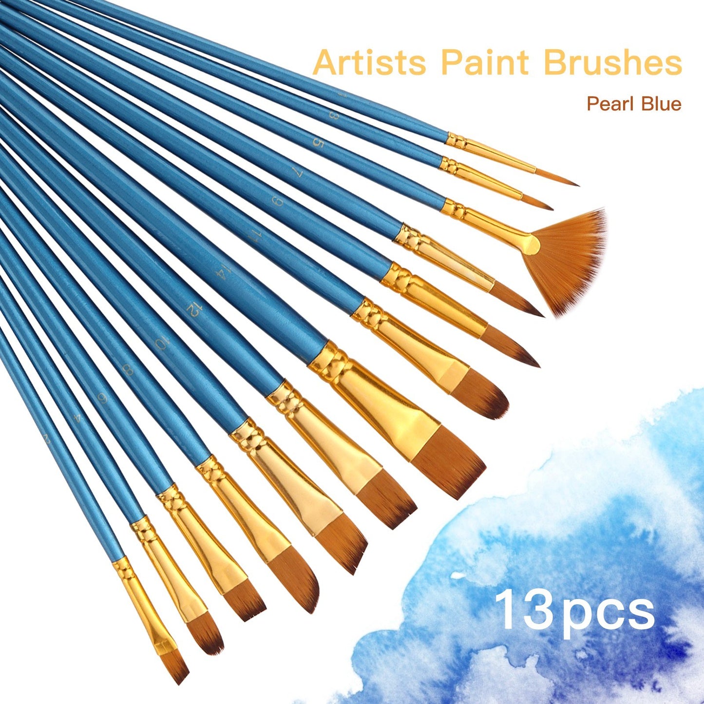 13pcs Nylon Hair Paint Brushes Set with Wooden Handle for Artists & Beginners - Acrylic, Oil, Watercolor, Gouache, Nail, Body, Face, and Miniature Detail Art