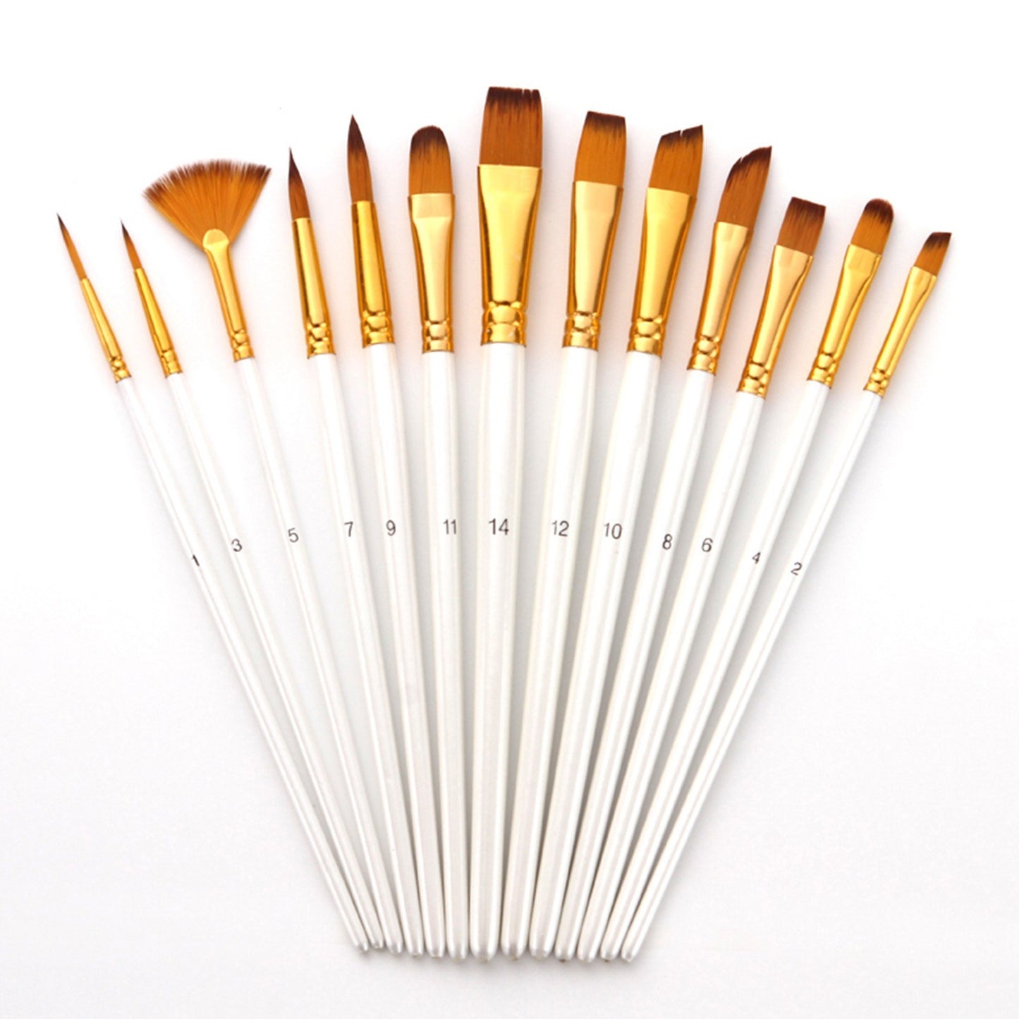 13pcs Nylon Hair Paint Brushes Set with Wooden Handle for Artists & Beginners - Acrylic, Oil, Watercolor, Gouache, Nail, Body, Face, and Miniature Detail Art