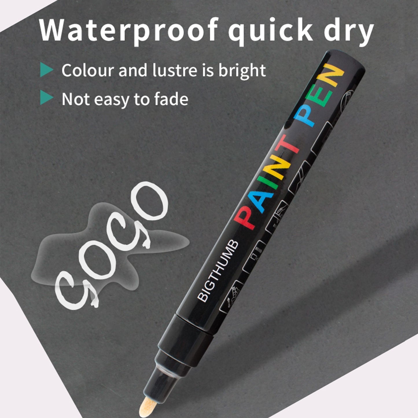 BIGTHUMB Oil-Based Paint Marker Set 12 Colors - Waterproof & Quick-Dry for Rocks, Glass, Plastic, Ceramic, Wood, Metal & DIY Crafts