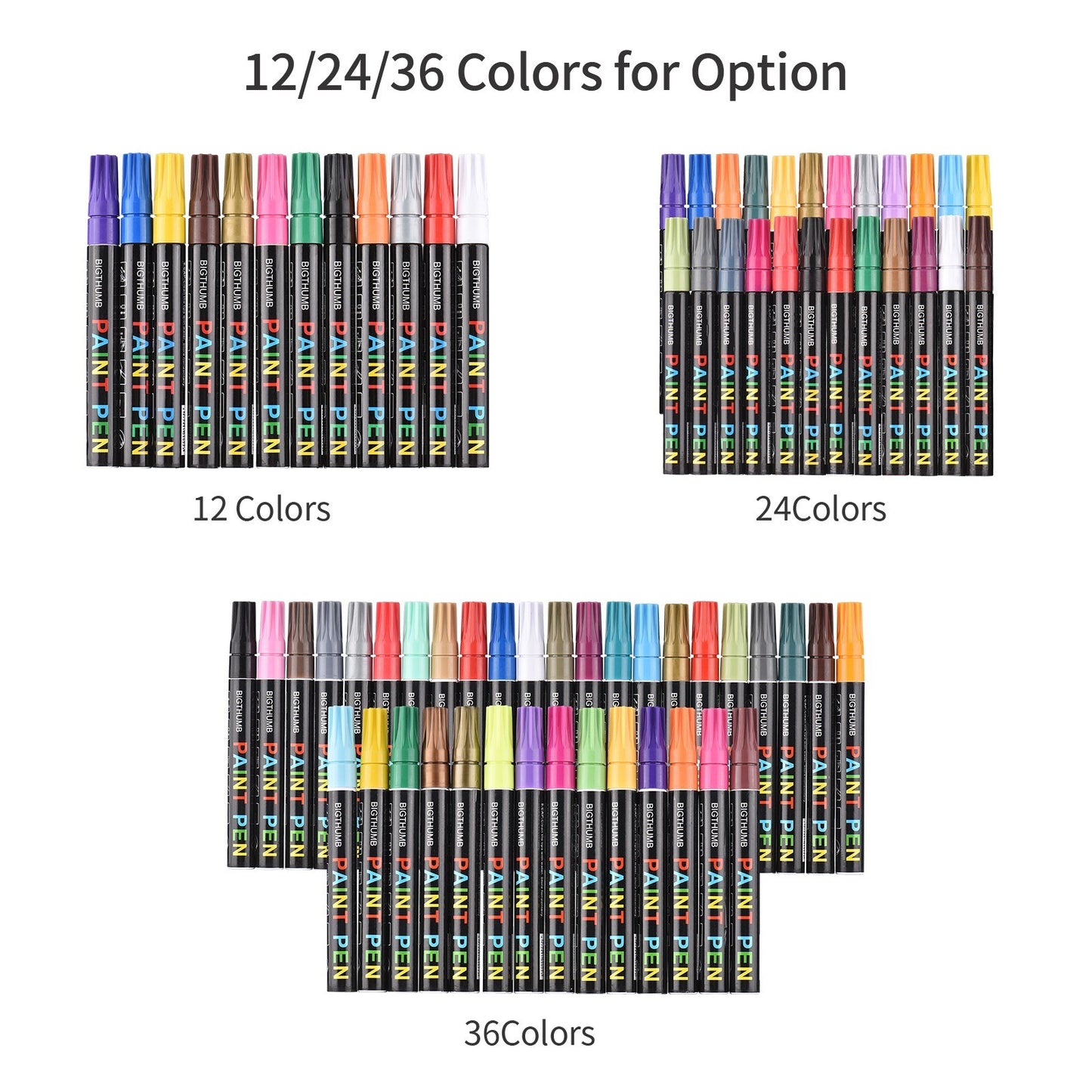 BIGTHUMB Oil-Based Paint Marker Set 12 Colors - Waterproof & Quick-Dry for Rocks, Glass, Plastic, Ceramic, Wood, Metal & DIY Crafts