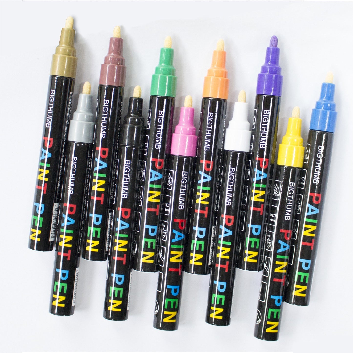 BIGTHUMB Oil-Based Paint Marker Set 12 Colors - Waterproof & Quick-Dry for Rocks, Glass, Plastic, Ceramic, Wood, Metal & DIY Crafts