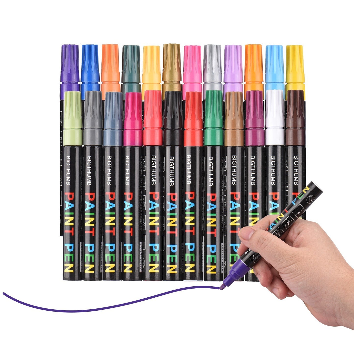 BIGTHUMB Oil-Based Paint Marker Set 12 Colors - Waterproof & Quick-Dry for Rocks, Glass, Plastic, Ceramic, Wood, Metal & DIY Crafts