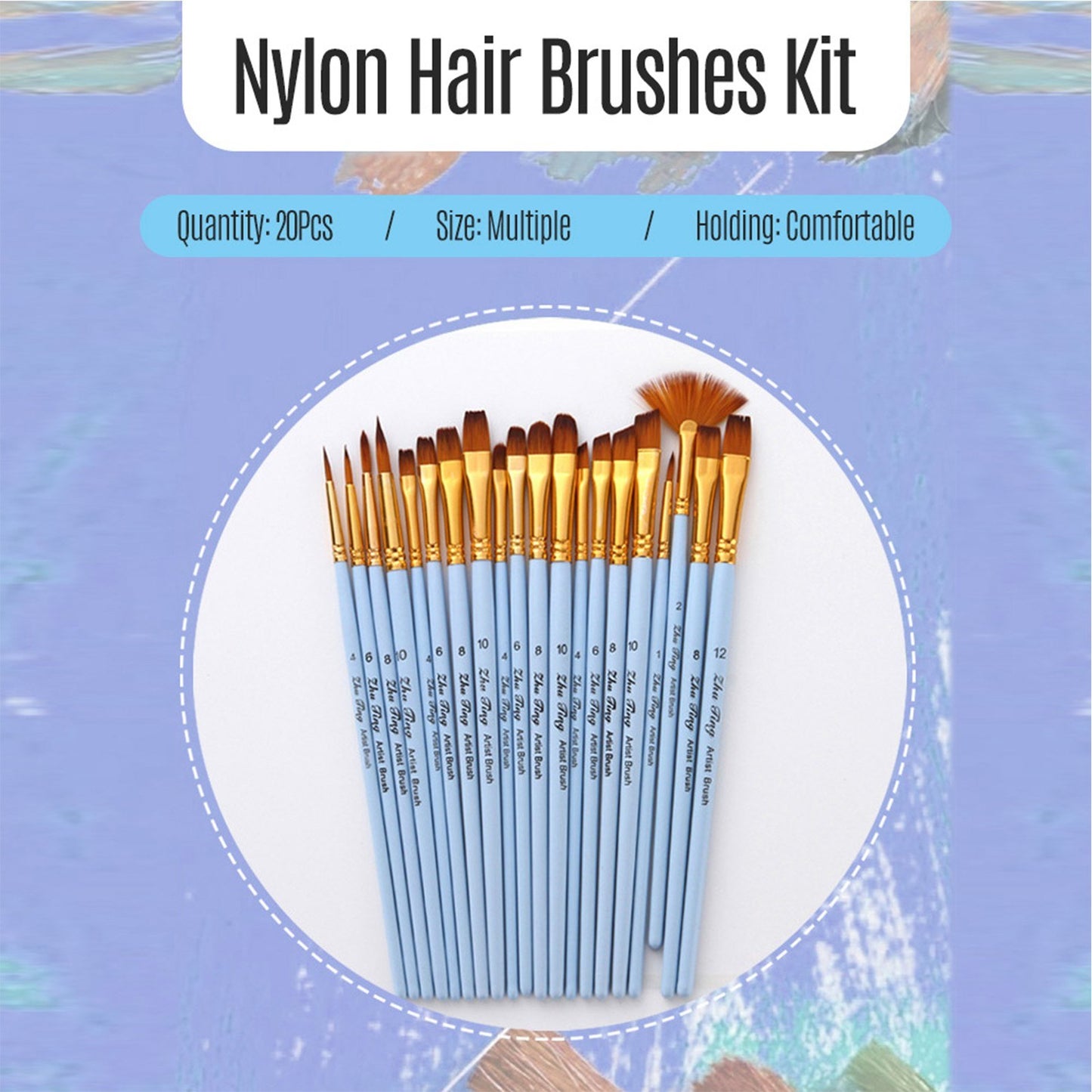 20pcs Artist Paint Brushes Set - Nylon Hair for Acrylic, Watercolor, Gouache, Oil & Face Painting - Ideal for Students & Professionals