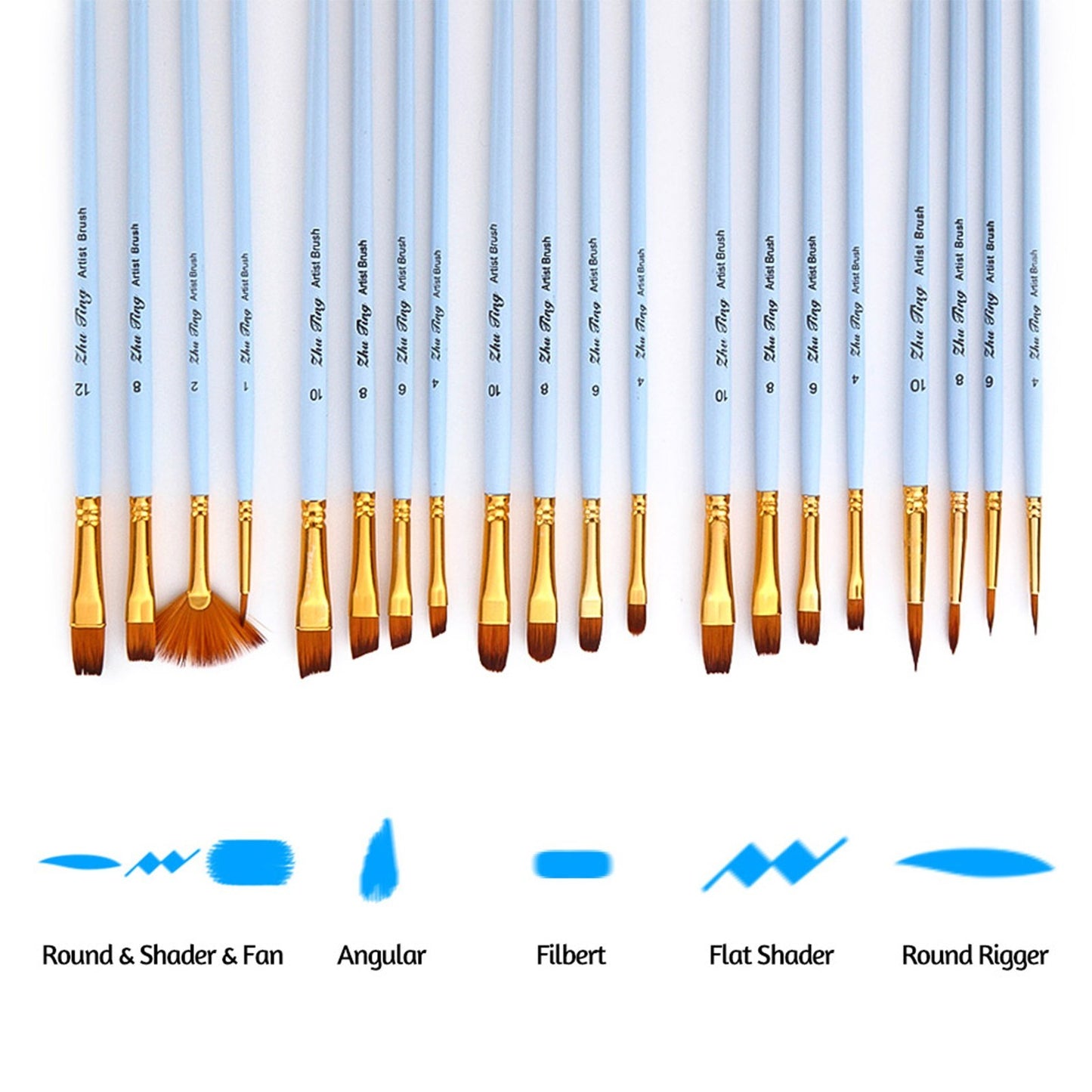 20pcs Artist Paint Brushes Set - Nylon Hair for Acrylic, Watercolor, Gouache, Oil & Face Painting - Ideal for Students & Professionals