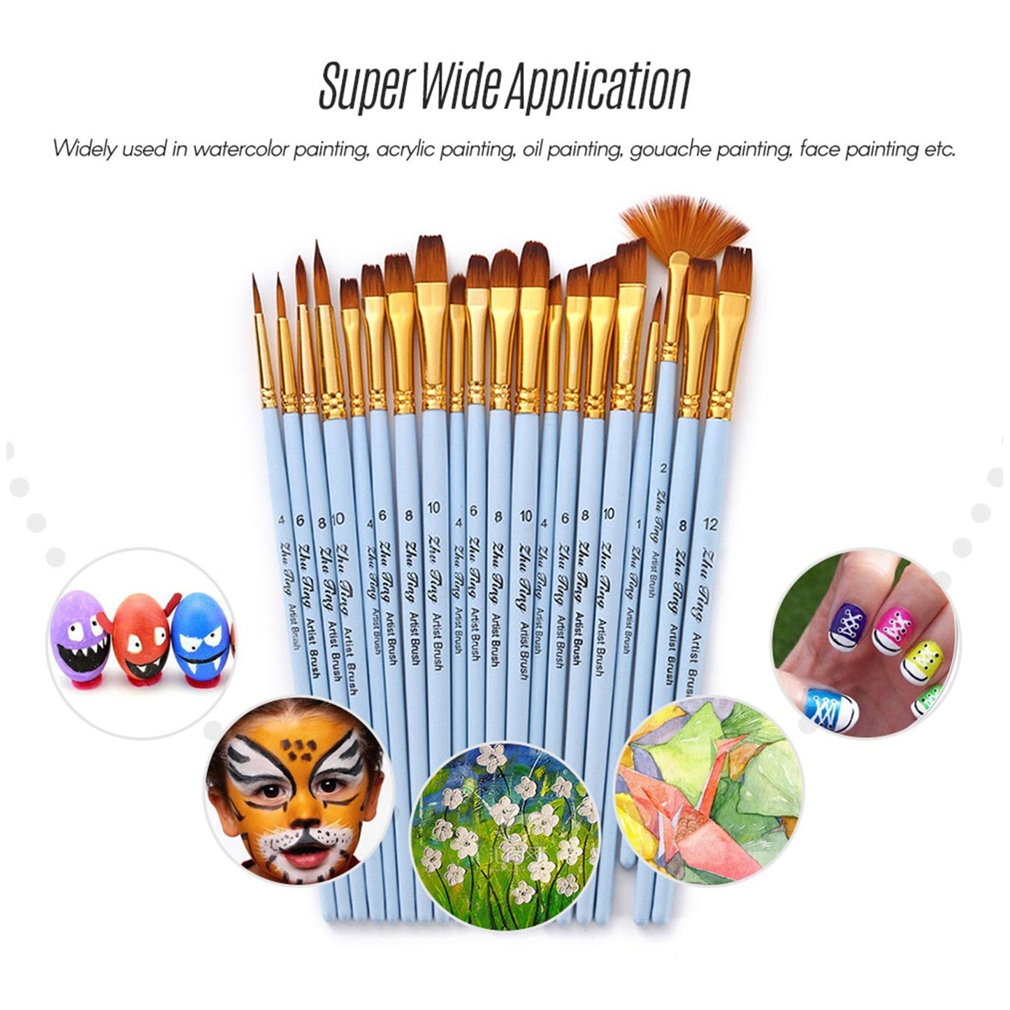 20pcs Artist Paint Brushes Set - Nylon Hair for Acrylic, Watercolor, Gouache, Oil & Face Painting - Ideal for Students & Professionals