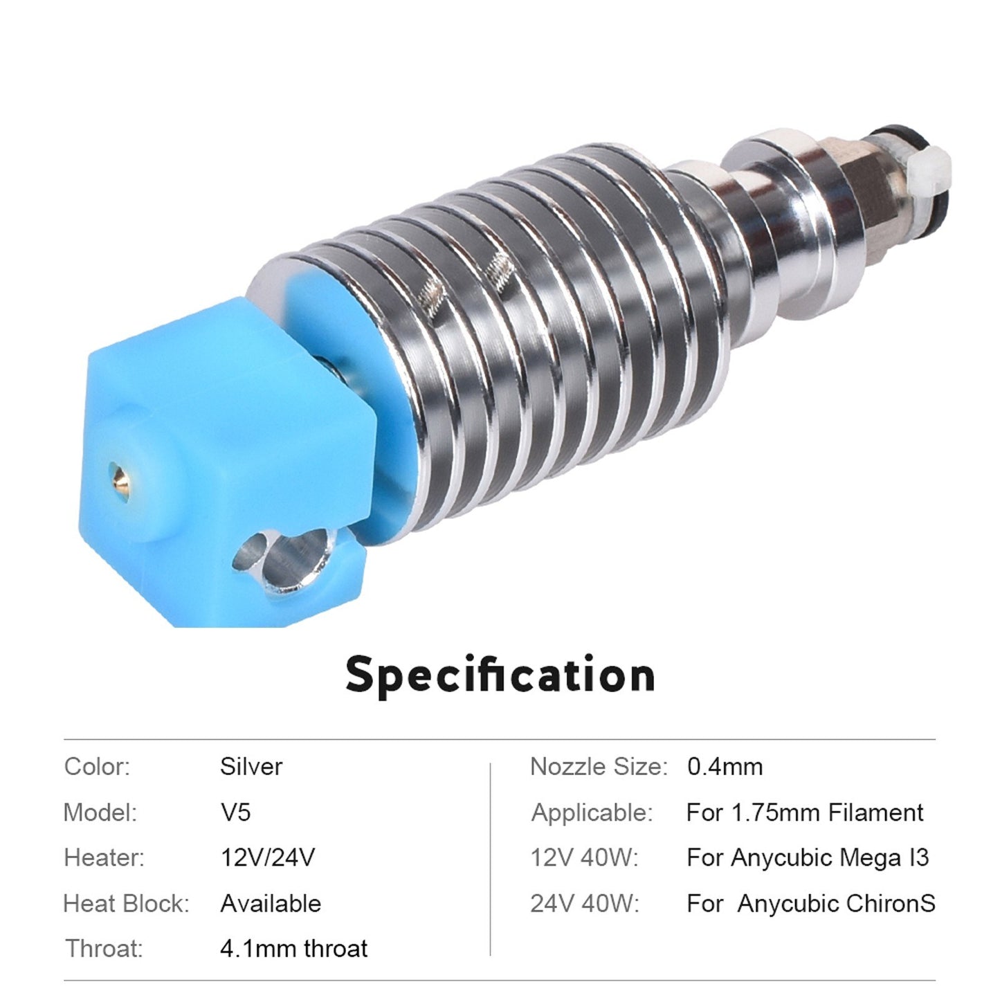 BIQU 3D Printer Hotend V5 J-head Kit for Anycubic Mega Series with 0.4mm Nozzle & Heater Wire - 12V Bowden Extruder, Compatible with ChironS