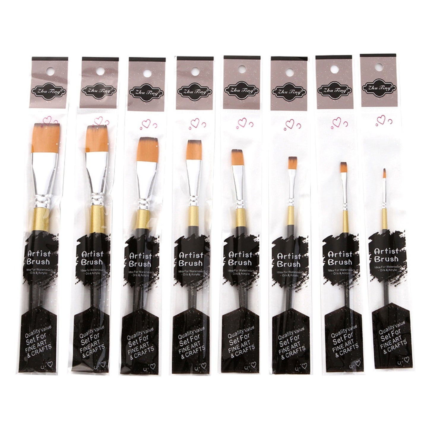 8pcs Flat Tip Nylon Paint Brushes Set for Acrylic, Oil, Watercolor, Gouache - Perfect for Students, Adults, Artists, Nail & Body Art