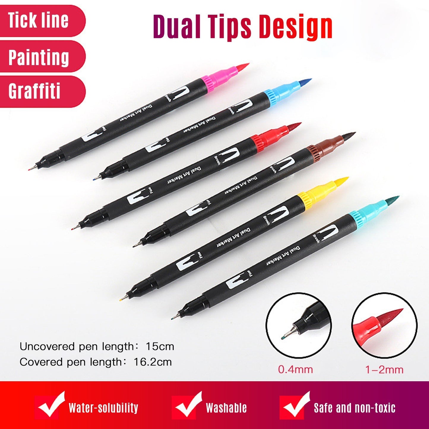 Dual Tip 12-Color Marker Set for Kids & Adults: Fine Point Art Pens for Coloring, Drawing, and Sketching