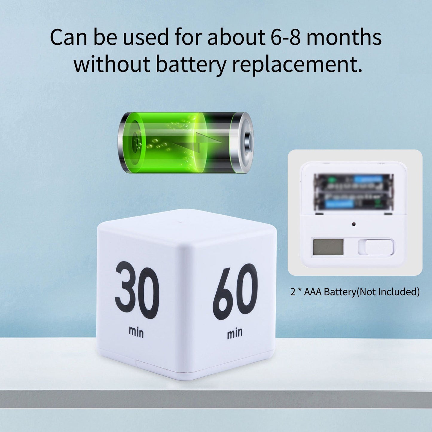 LED Display Cubic Timer: 15/20/30/60-Min Countdown for Study, Exercise, Cooking - White