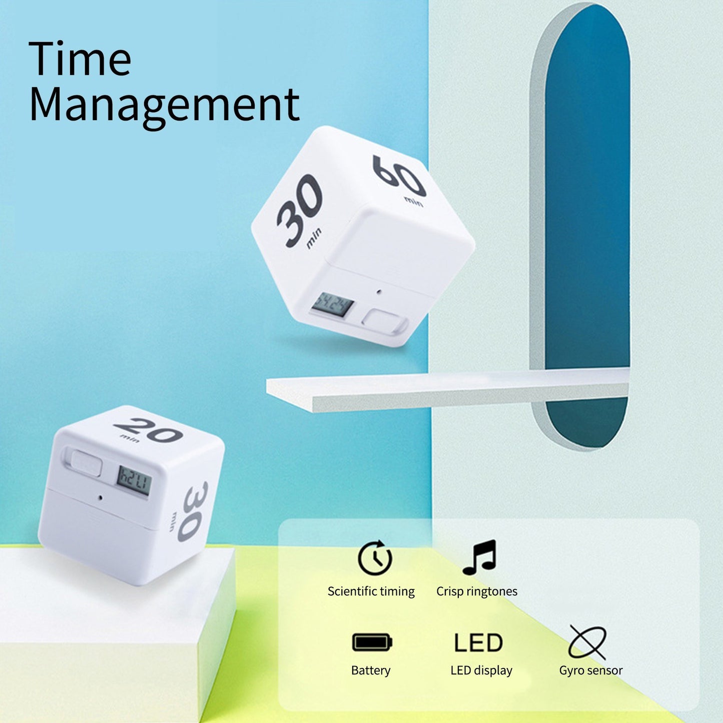 LED Display Cubic Timer: 15/20/30/60-Min Countdown for Study, Exercise, Cooking - White