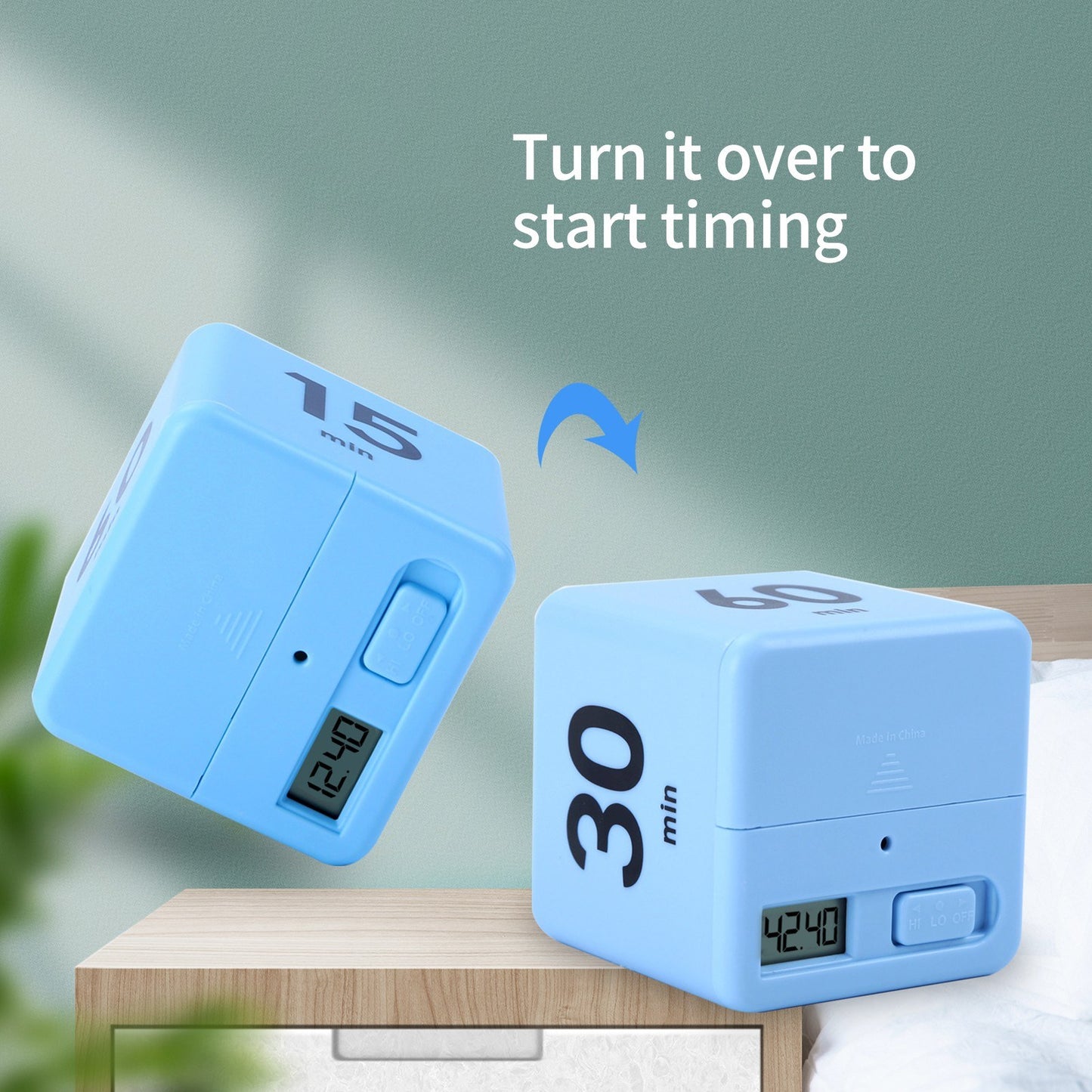 LED Display Cubic Timer: 15/20/30/60-Min Countdown for Study, Exercise, Cooking - White