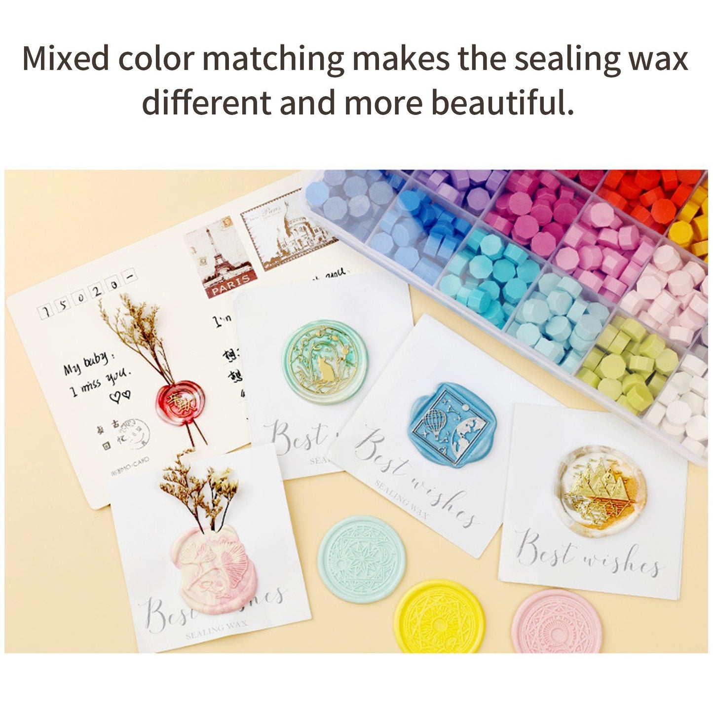 Colorful Sealing Wax Beads Set - 200 Pieces with Storage Box for Stamps, Cards, Envelopes, Wedding Invitations & Crafting