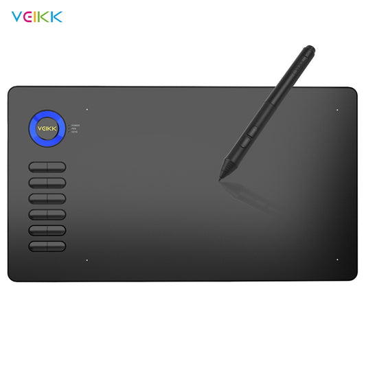 VEIKK A15 Graphic Drawing Tablet - 10x6 Inch, 8192 Sensitivity, Battery-Free Pen, 12 Hotkeys, 250 RPS, 5080 LPI - Compatible with Windows, Mac, Android (Blue)