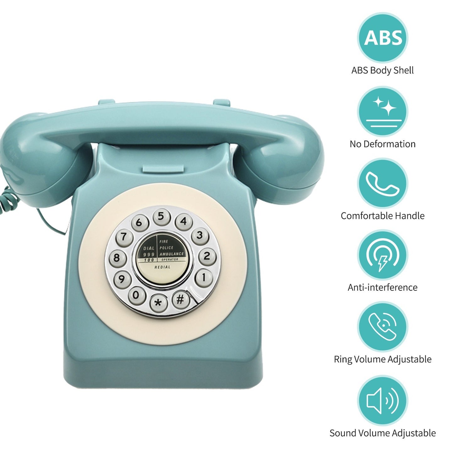 80s Vintage Style Corded Desk Phone with Ring Volume Control for Home, Office, or Cafe Decor