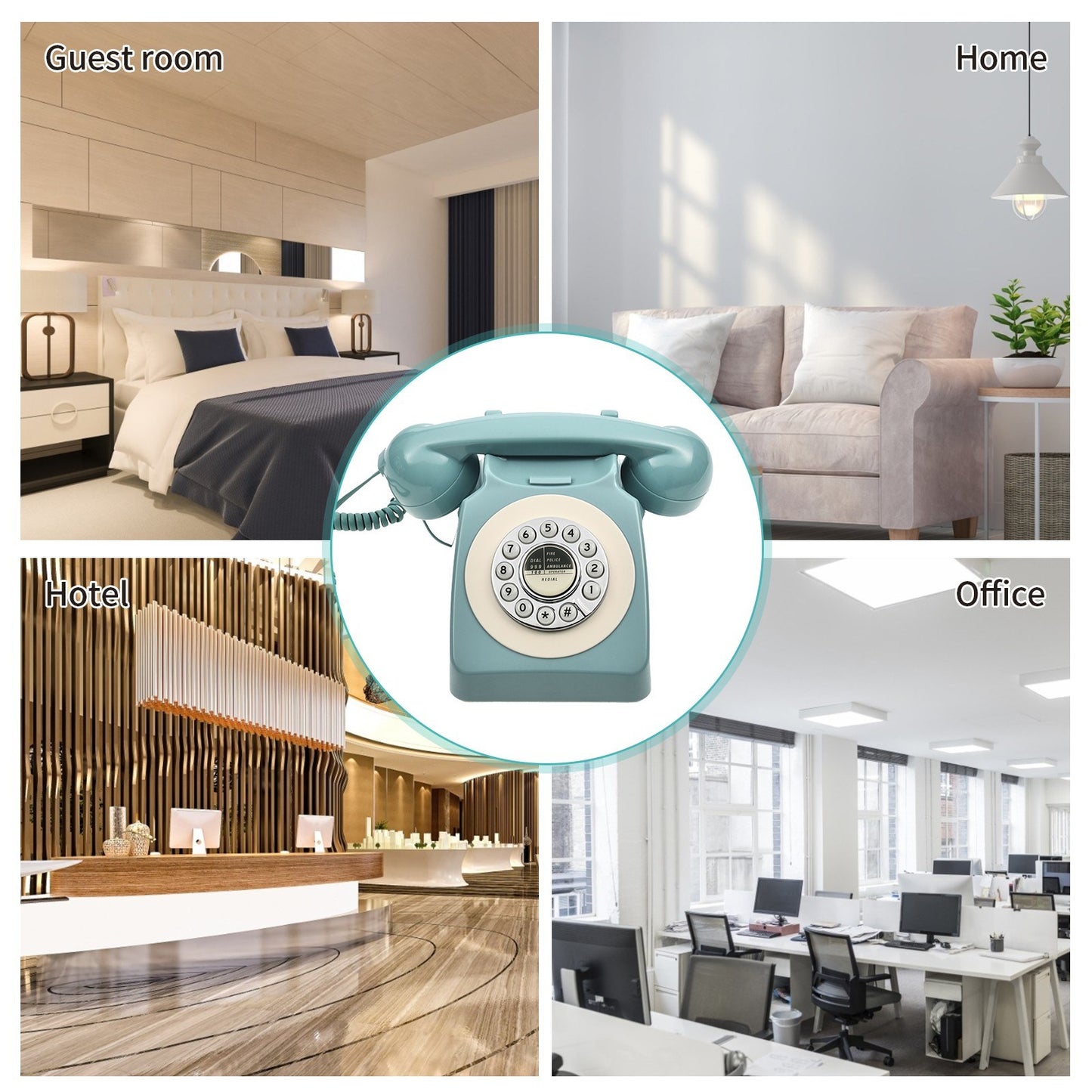 80s Vintage Style Corded Desk Phone with Ring Volume Control for Home, Office, or Cafe Decor
