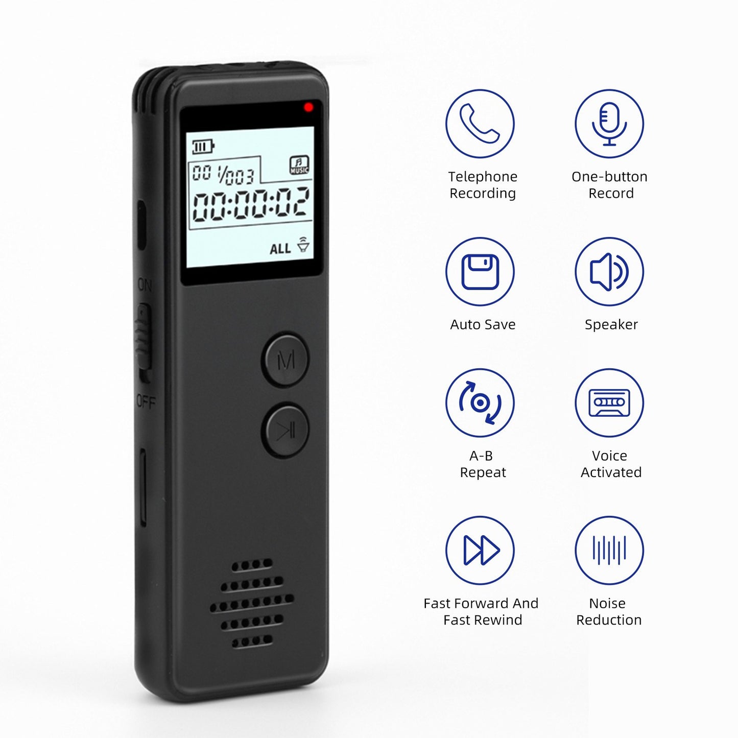 HD Digital Voice Activated Recorder with Noise Reduction, MP3 Player & Line-In Function - 10h Continuous Recording for Meetings, Lectures, Interviews, Classes