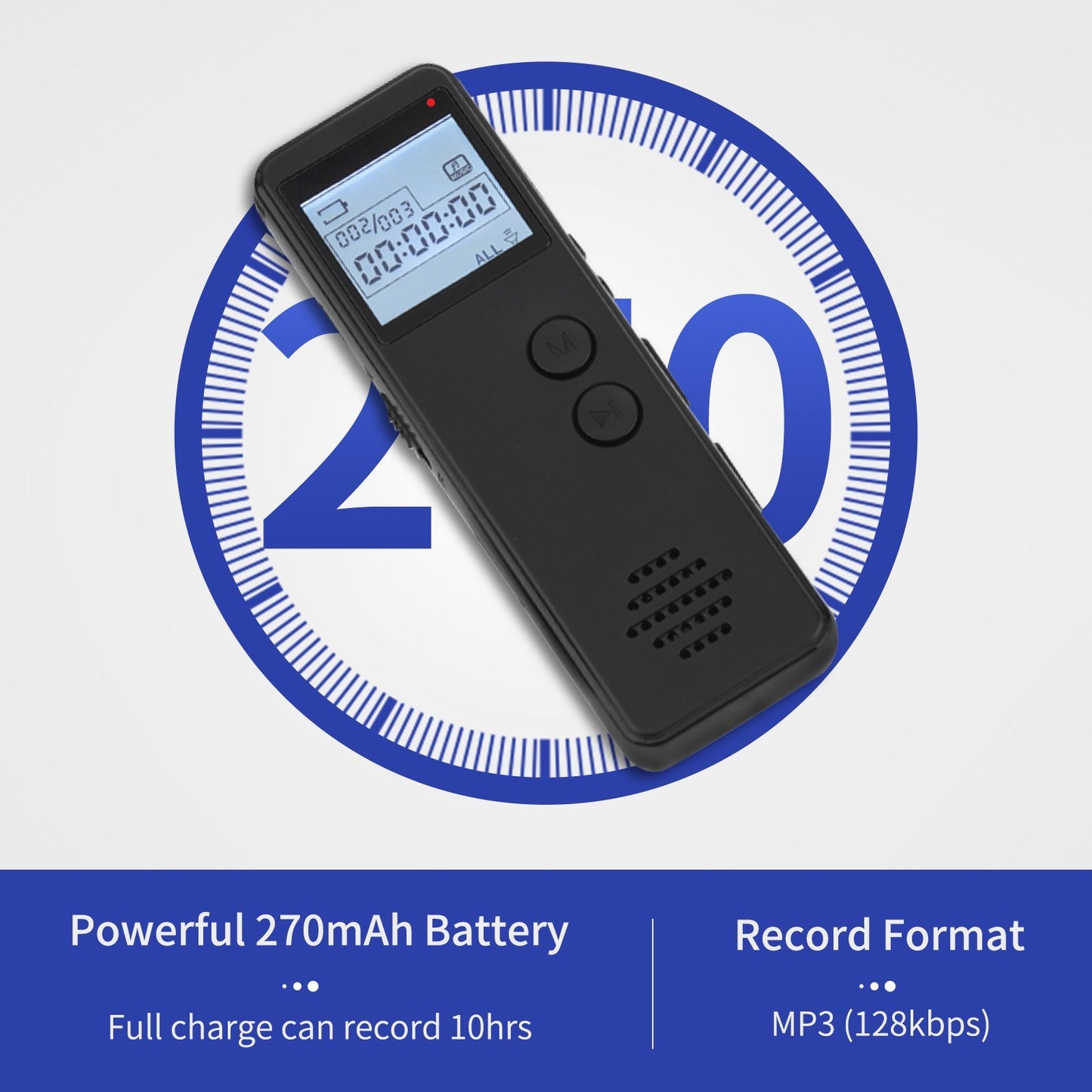 HD Digital Voice Activated Recorder with Noise Reduction, MP3 Player & Line-In Function - 10h Continuous Recording for Meetings, Lectures, Interviews, Classes