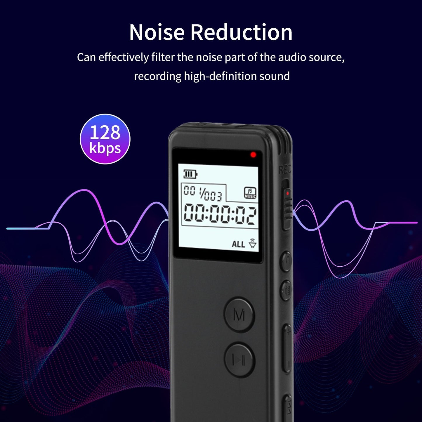 HD Digital Voice Activated Recorder with Noise Reduction, MP3 Player & Line-In Function - 10h Continuous Recording for Meetings, Lectures, Interviews, Classes