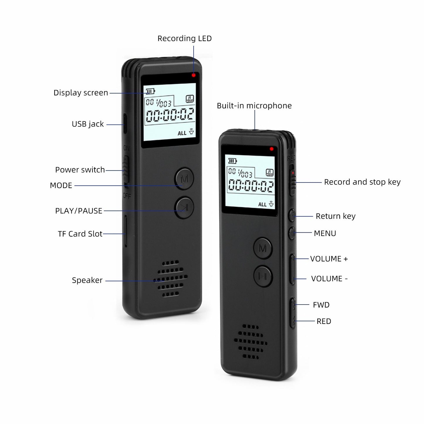 HD Digital Voice Activated Recorder with Noise Reduction, MP3 Player & Line-In Function - 10h Continuous Recording for Meetings, Lectures, Interviews, Classes