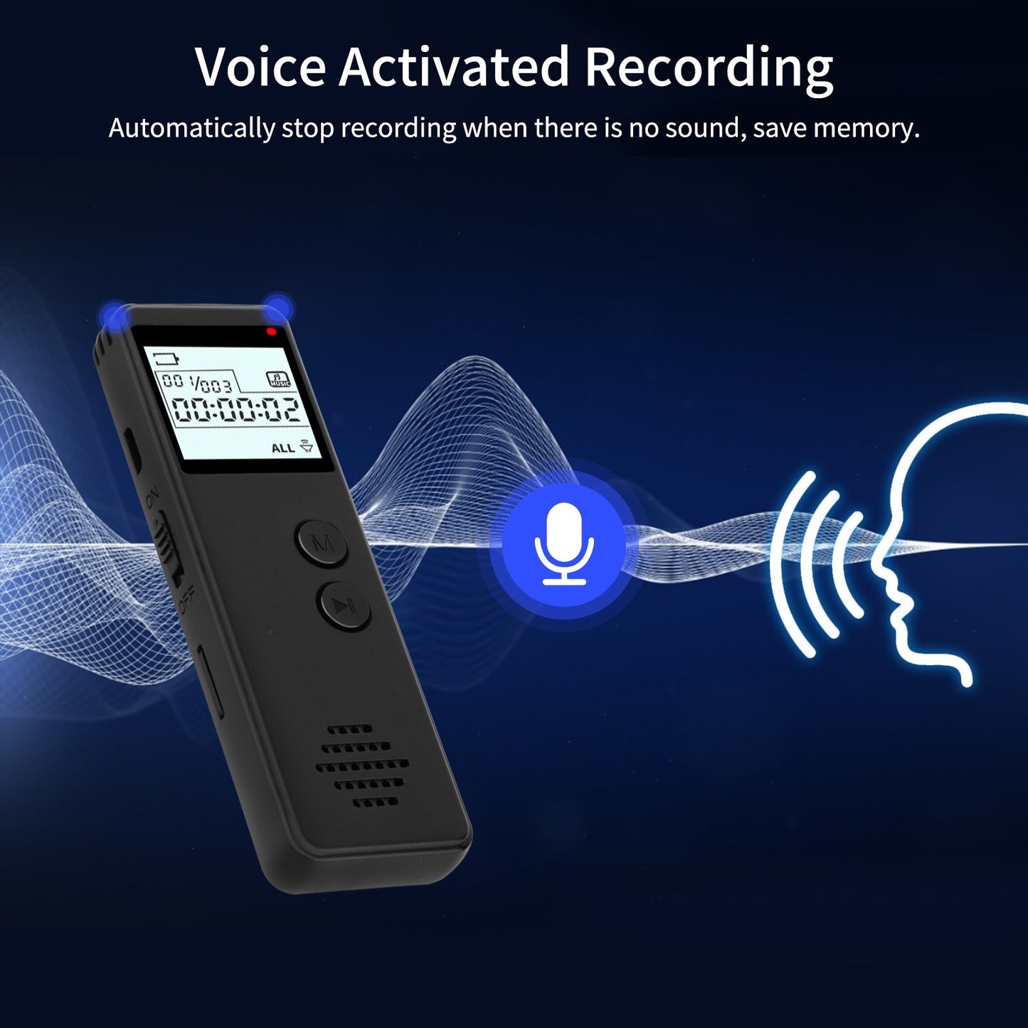 HD Digital Voice Activated Recorder with Noise Reduction, MP3 Player & Line-In Function - 10h Continuous Recording for Meetings, Lectures, Interviews, Classes