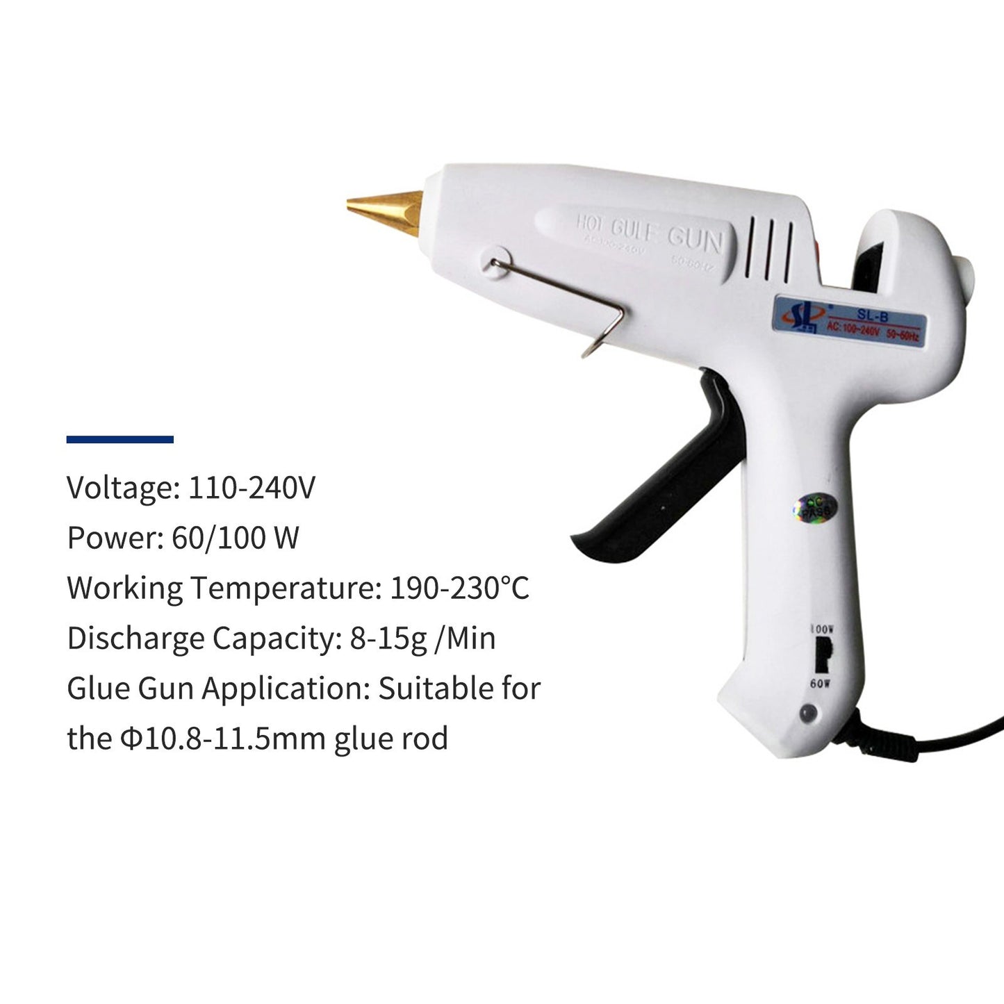 Dual Power Hot Melt Glue Gun 60W/100W with Metal Nozzle & 11 Glue Sticks for DIY Arts, Crafts, Wood, Glass, Plastic Repairs