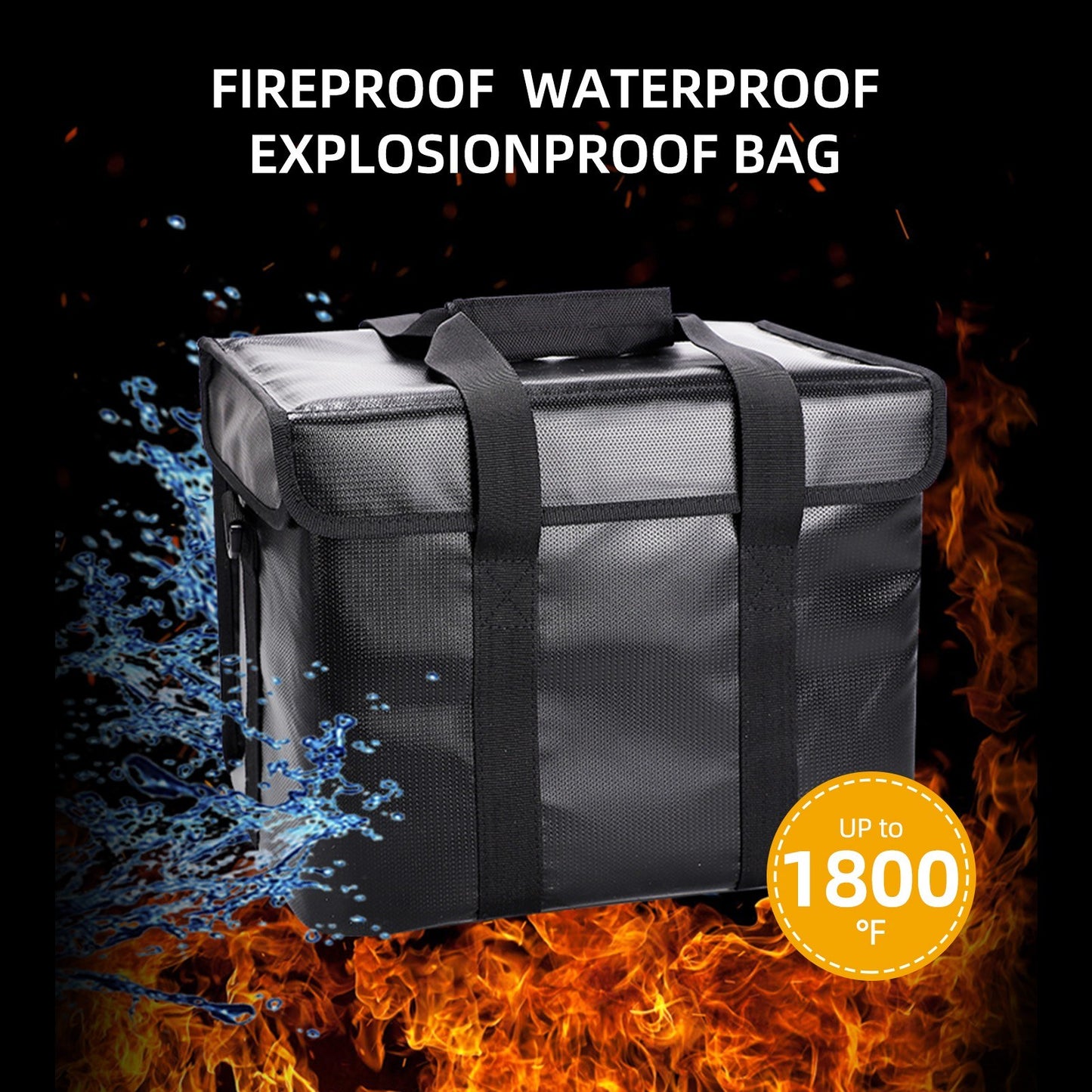 Fireproof Explosion-Proof Lipo Battery Safe Bag with Waterproof Zippers & Handle Strap