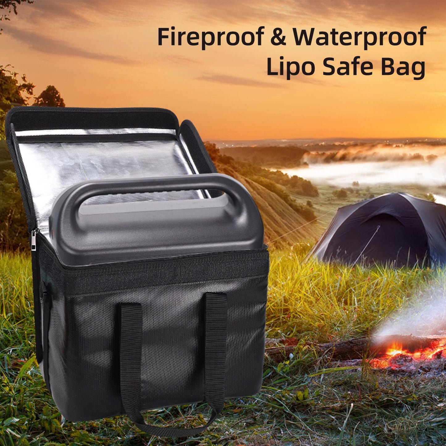 Fireproof Explosion-Proof Lipo Battery Safe Bag with Waterproof Zippers & Handle Strap