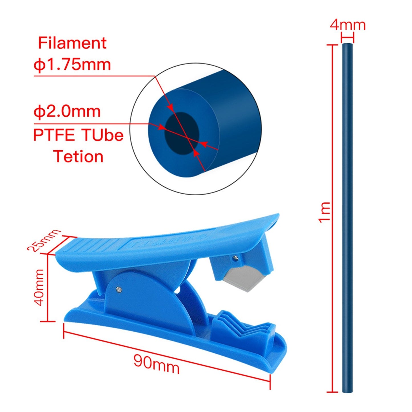 3D Printer Kit for 1.75mm Filament: PTFE Tubing & Cutter, PC4-M6 & PC4-M10 Fittings, Hotend Socks - Compatible with Creality Ender Series & CR-10