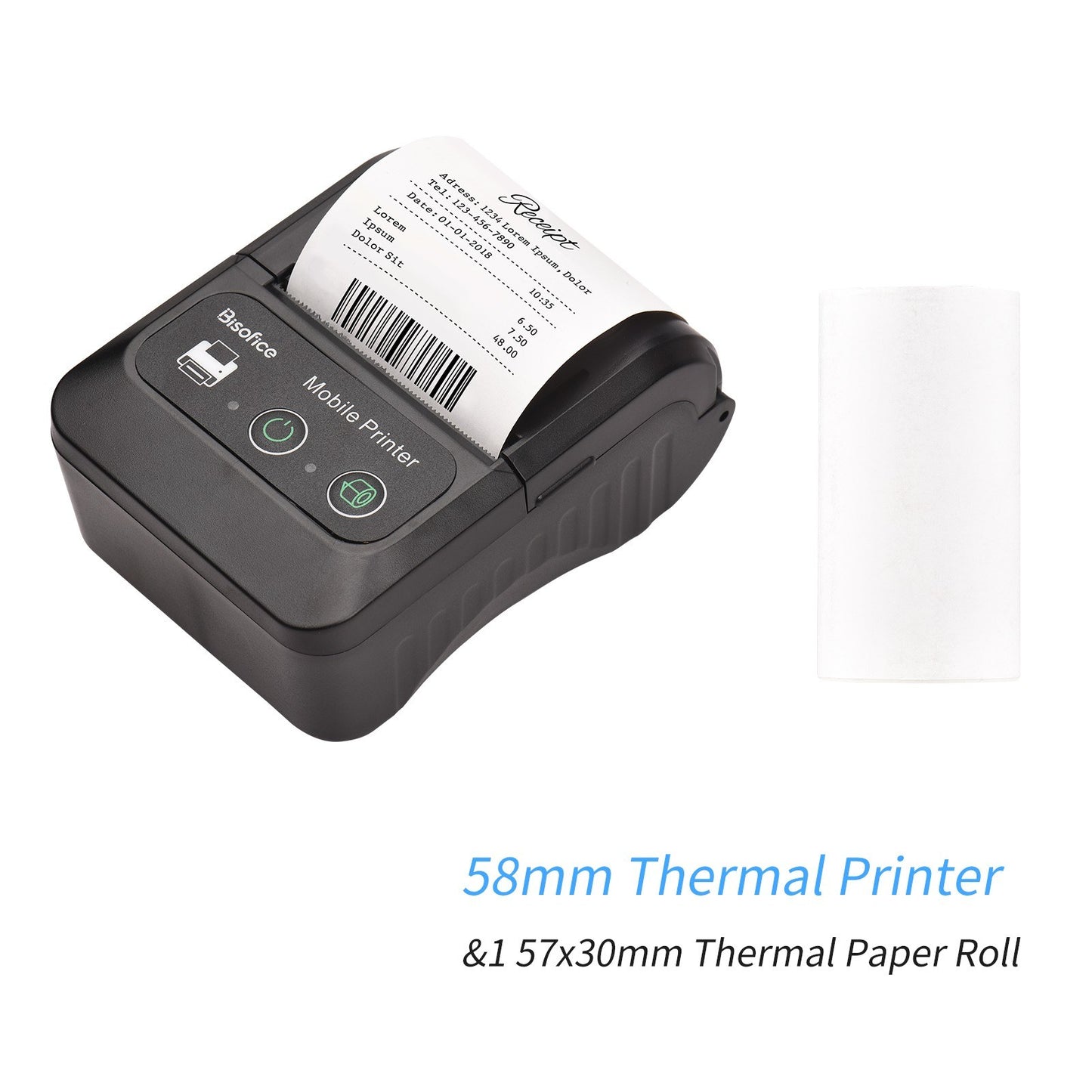Bisofice 58mm Portable Thermal Receipt Printer + 1 Roll