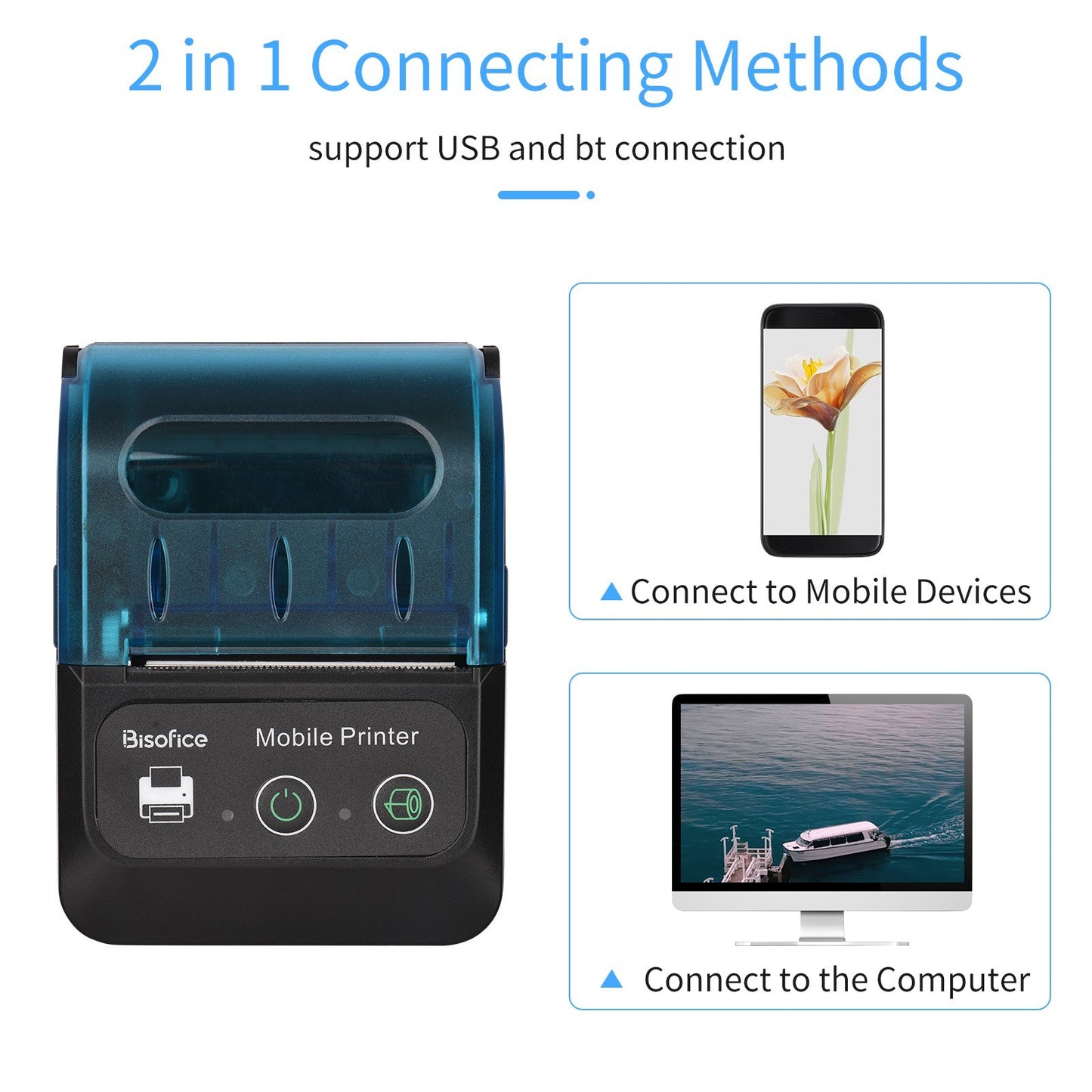 Bisofice 58mm Portable Thermal Receipt Printer + 1 Roll