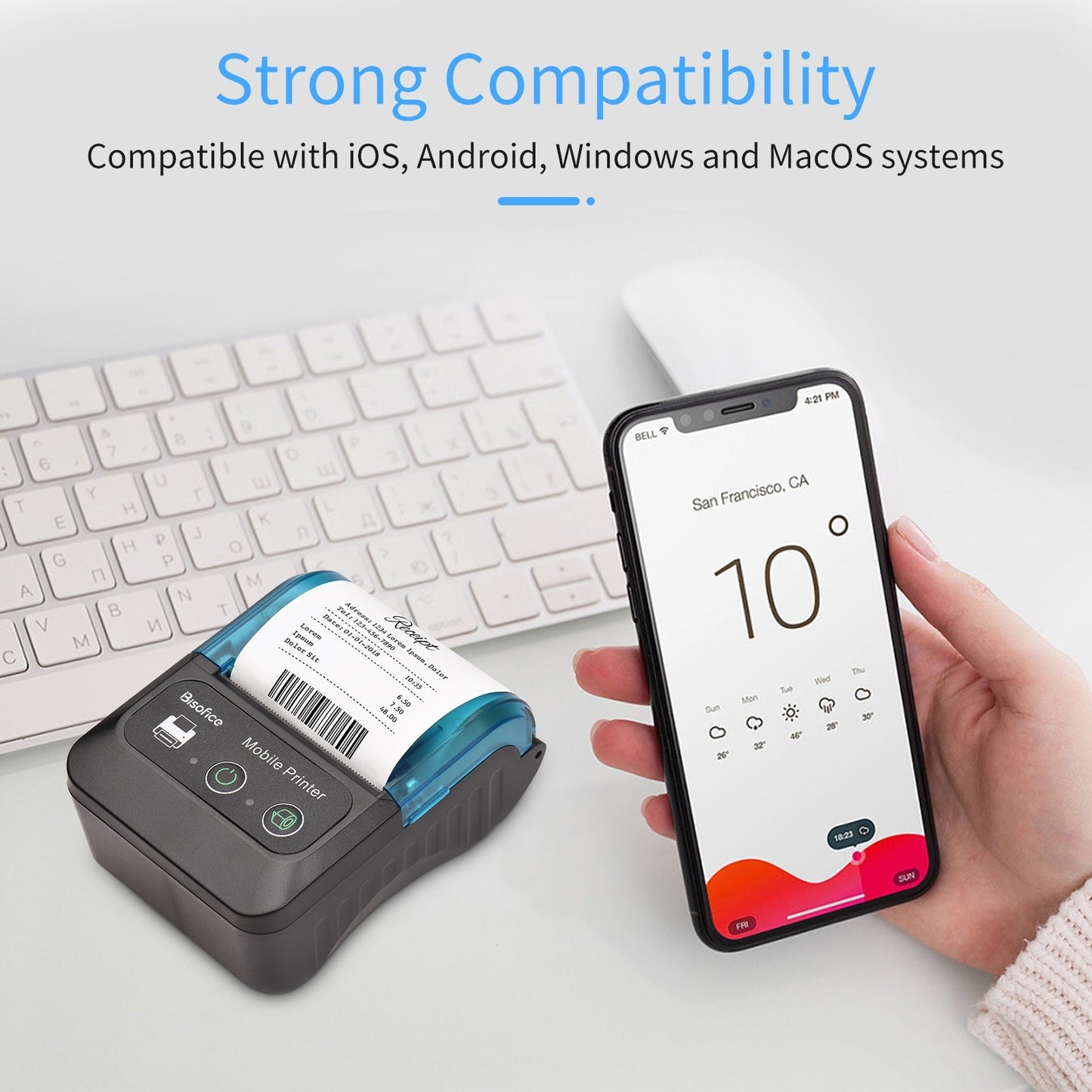 Bisofice 58mm Portable Thermal Receipt Printer + 1 Roll