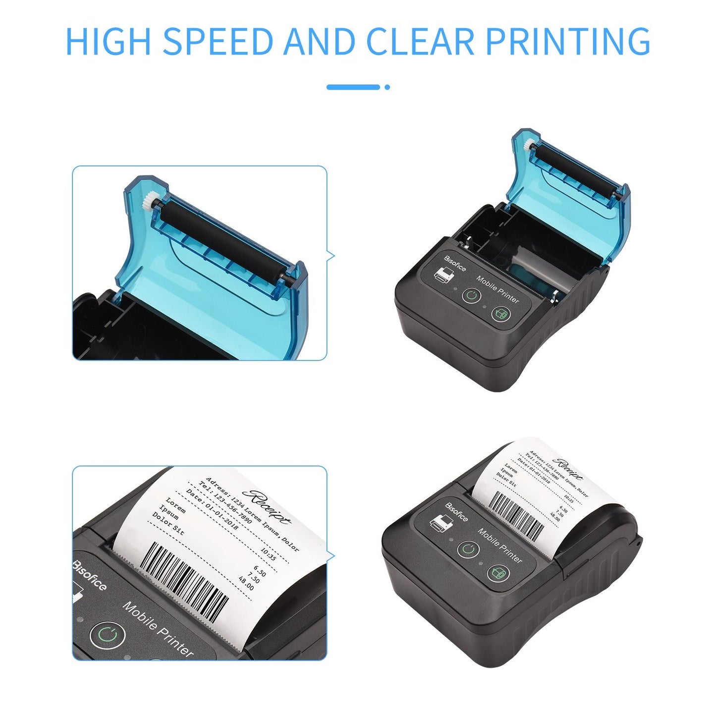 Bisofice 58mm Portable Thermal Receipt Printer + 1 Roll