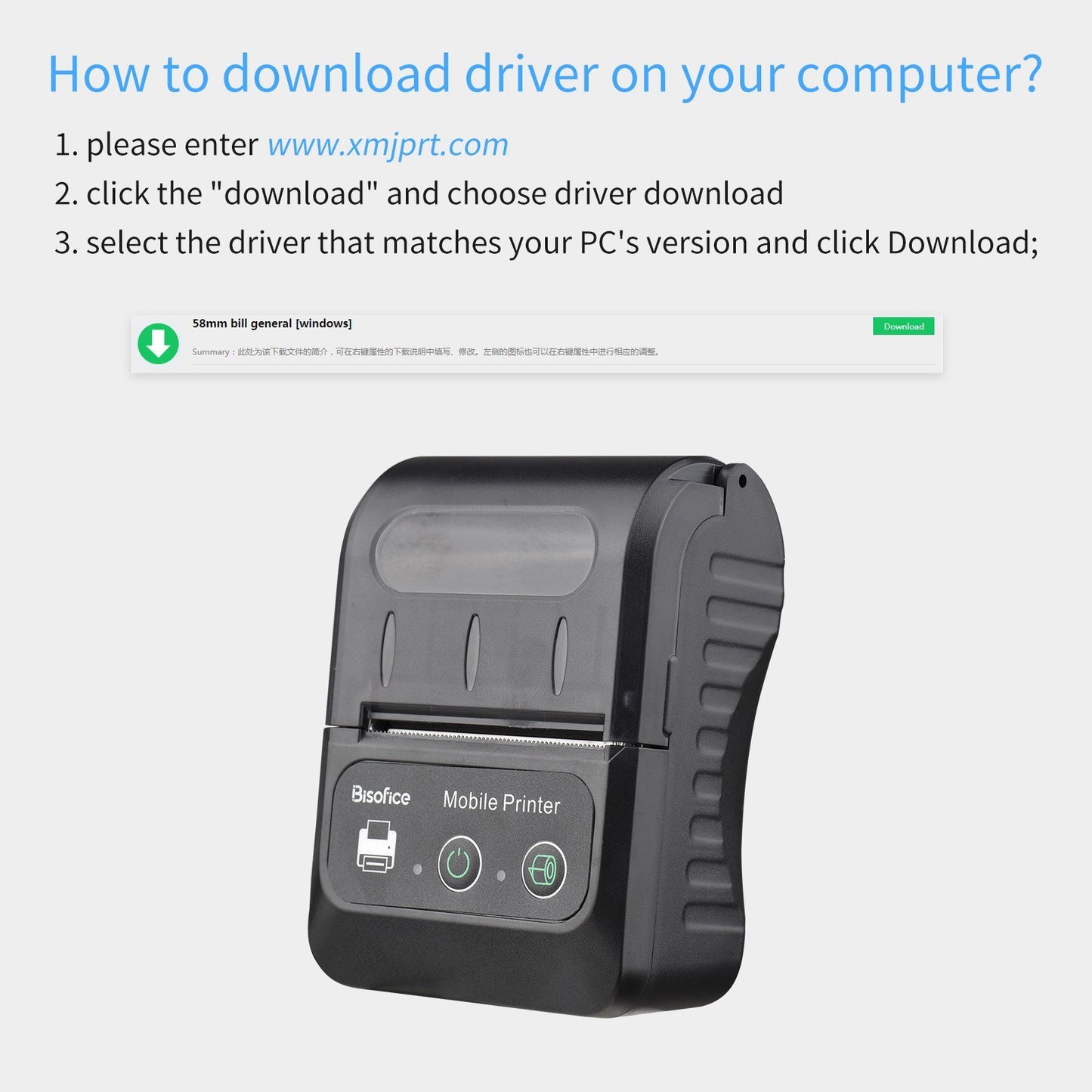 Bisofice 58mm Portable Thermal Receipt Printer + 1 Roll