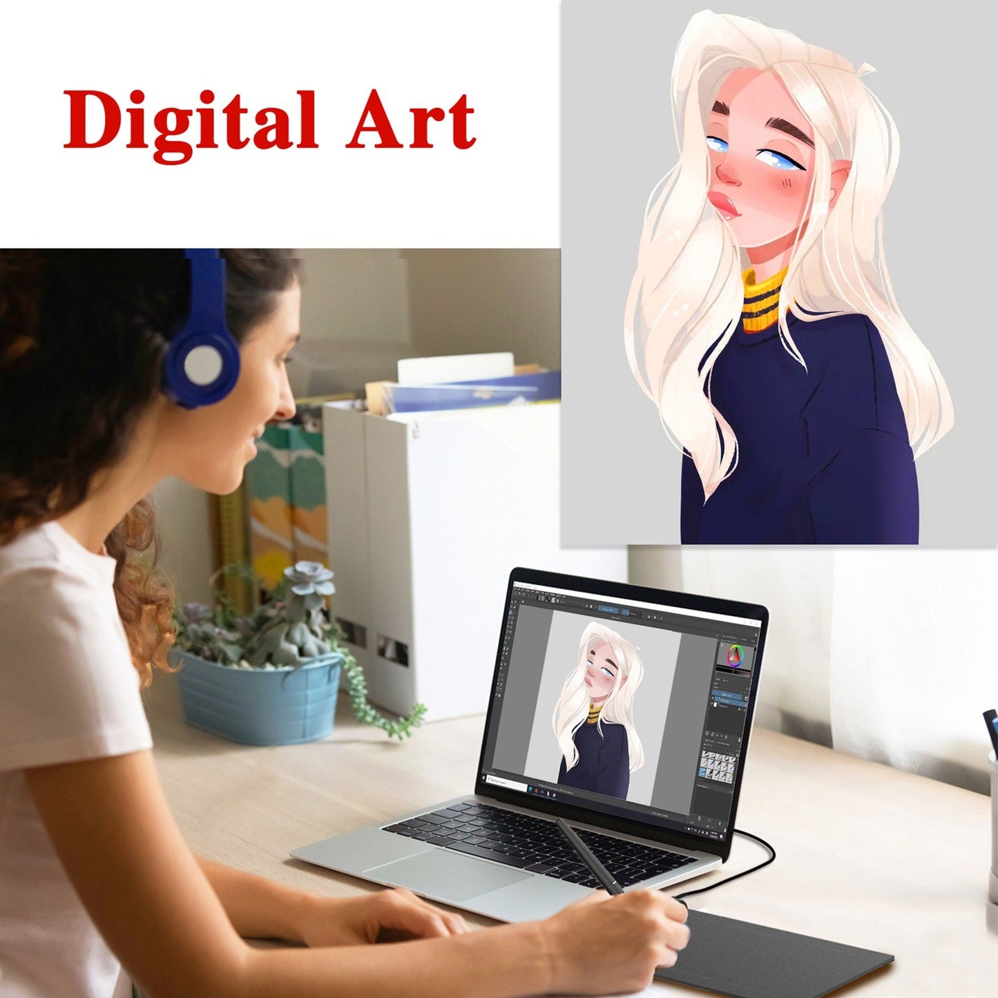 PNBOO PN640 6x4 Inch Drawing Tablet with Battery-Free Stylus