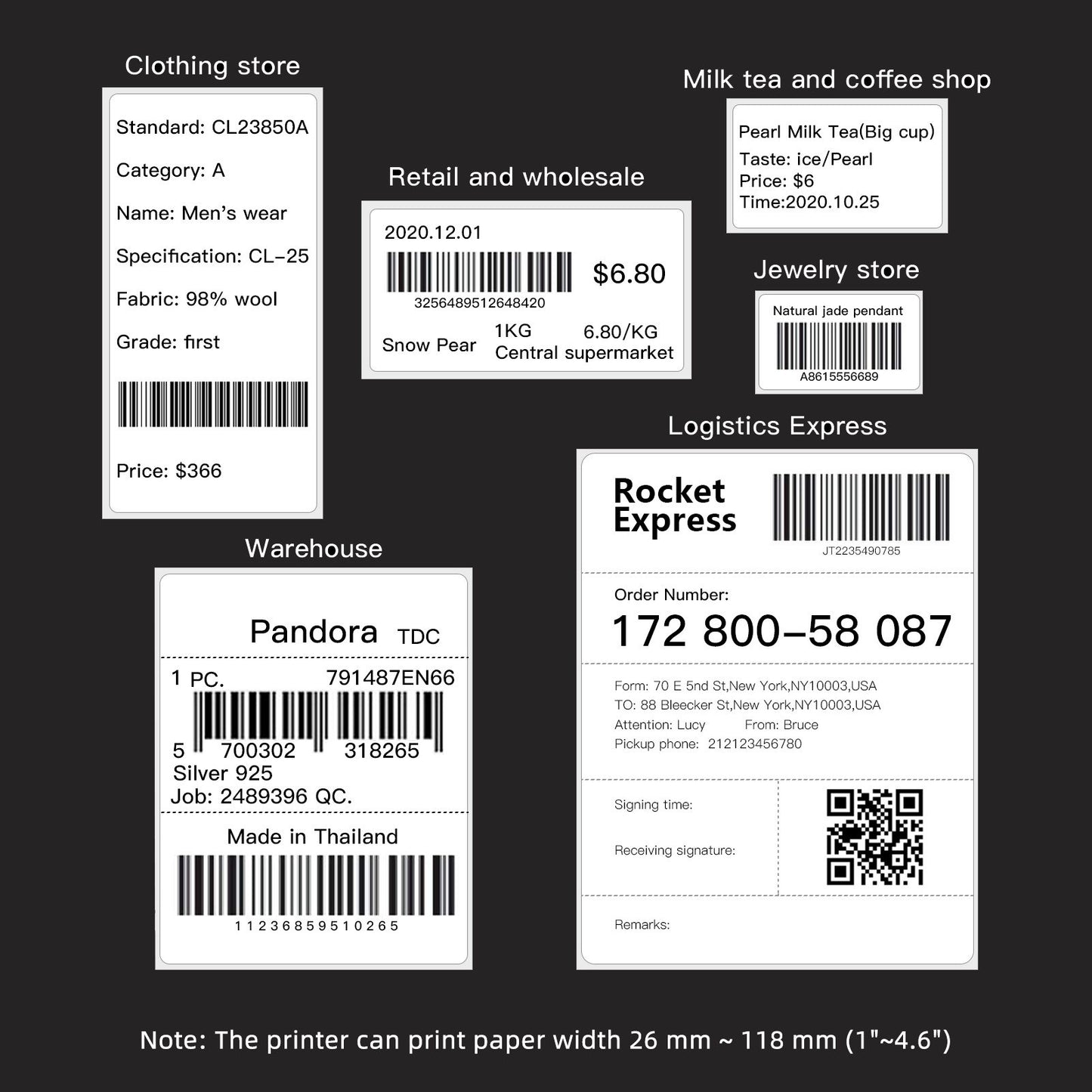 Wireless 4x6 Thermal Label Printer for High-Speed Shipping Labels - USB/BT Connection