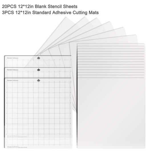 20 PCS 12x12in Blank Stencil Sheets + 3 Non-Slip Gridded Replacement Cutting Mats