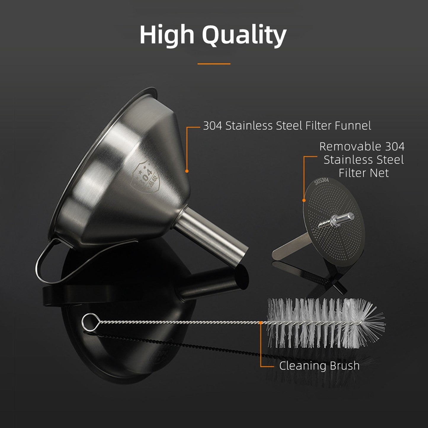 Durable 304 Stainless Steel 3D Printer Resin Filter Funnel with Removable Net & Cleaning Brush