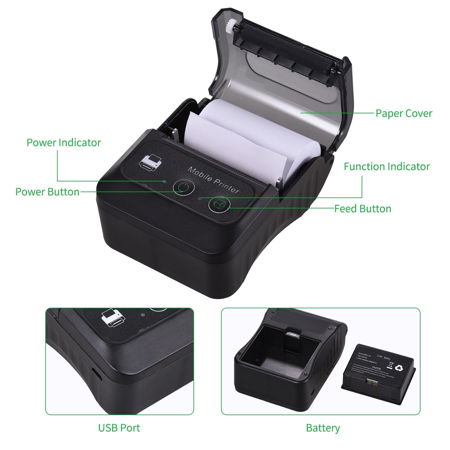 Compact Bluetooth 58mm Thermal Receipt Printer for Restaurants and Retail