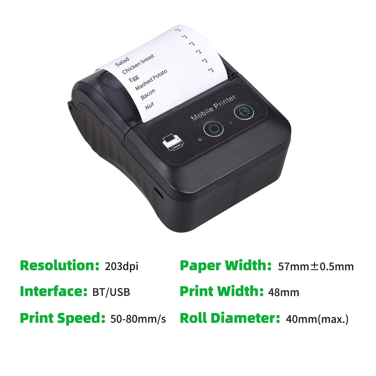 Compact Bluetooth 58mm Thermal Receipt Printer for Restaurants and Retail
