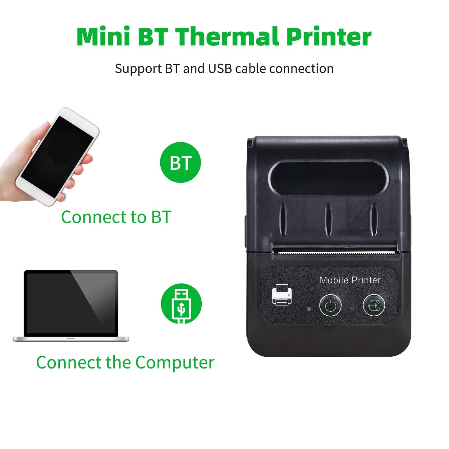 Compact Bluetooth 58mm Thermal Receipt Printer for Restaurants and Retail