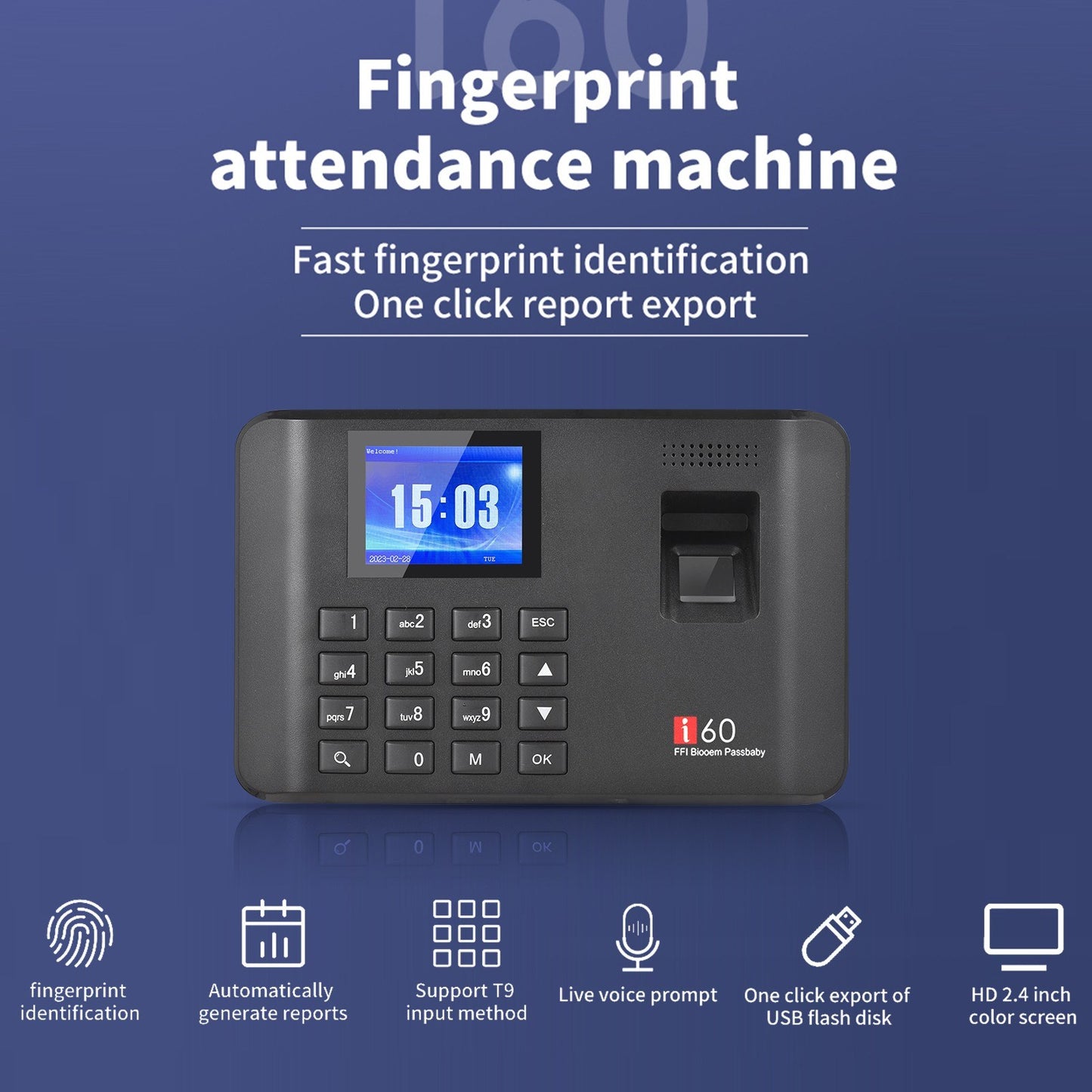 2.4 LCD Biometric Fingerprint Password Attendance Machine with USB Support