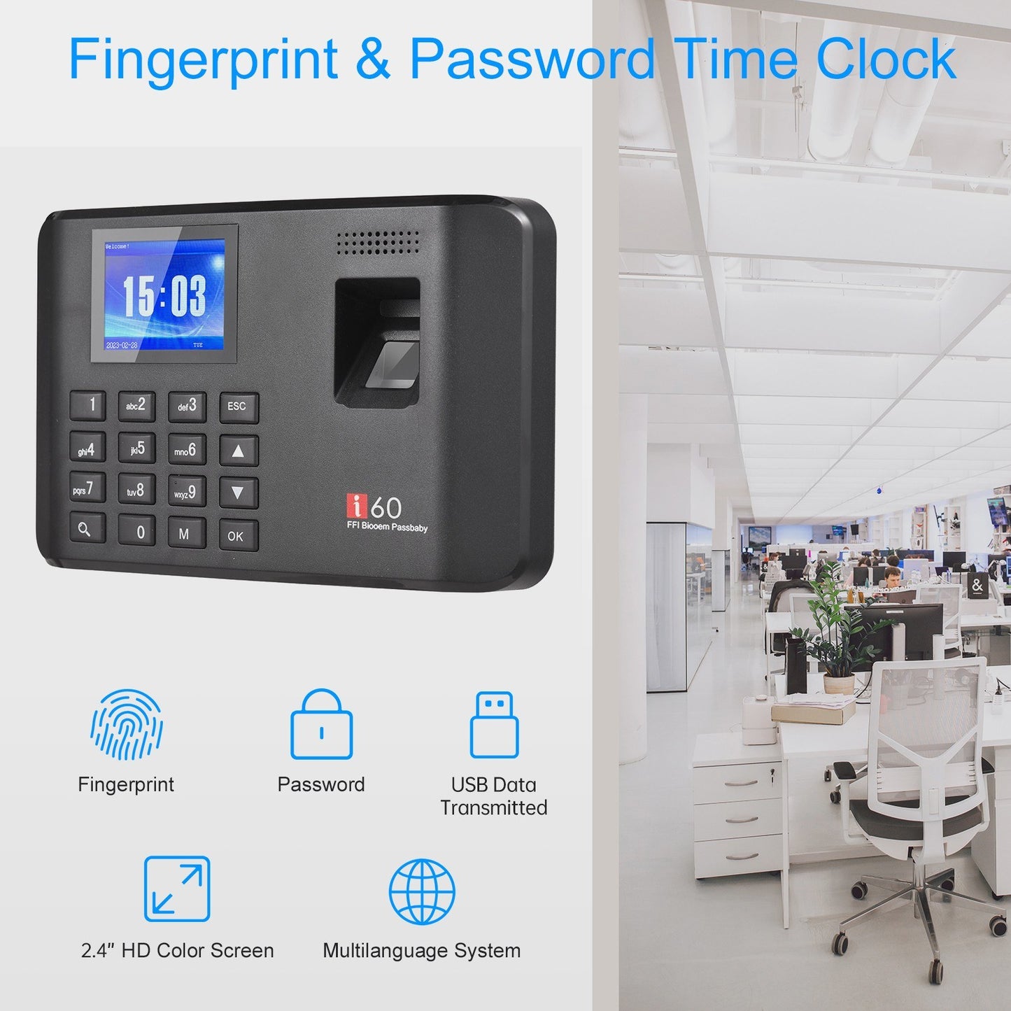 2.4 LCD Biometric Fingerprint Password Attendance Machine with USB Support