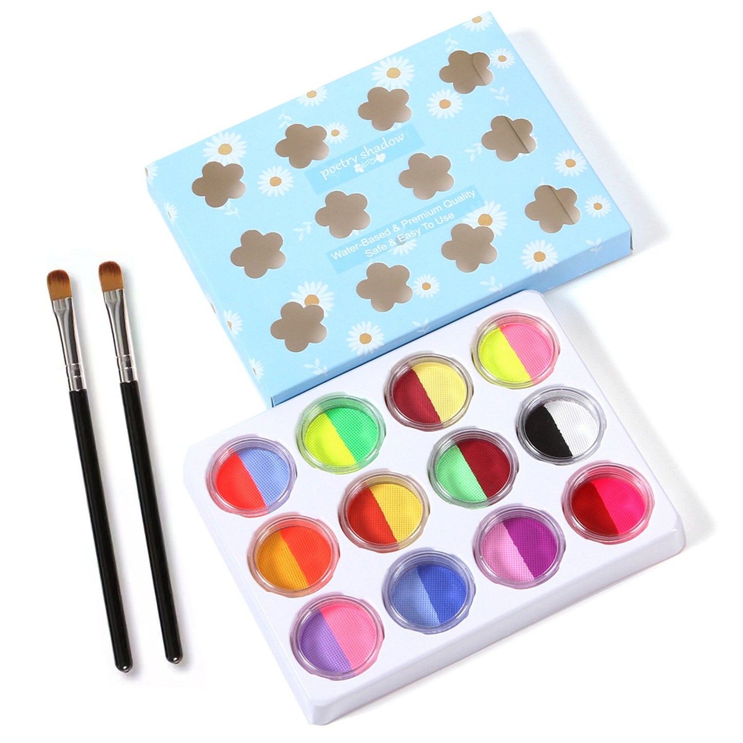 24-Color Washable Body Paint Kit with 2 Brushes