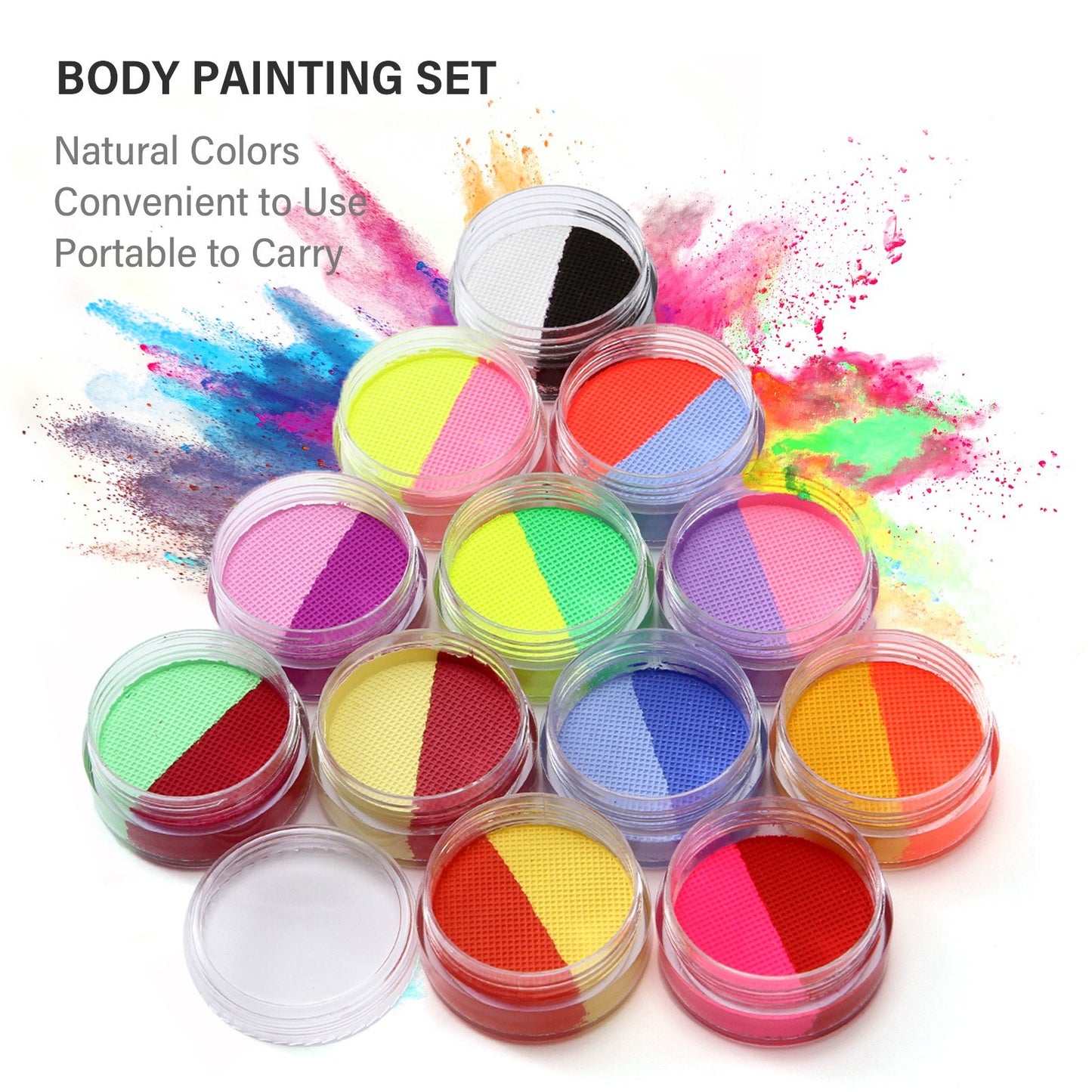 24-Color Washable Body Paint Kit with 2 Brushes