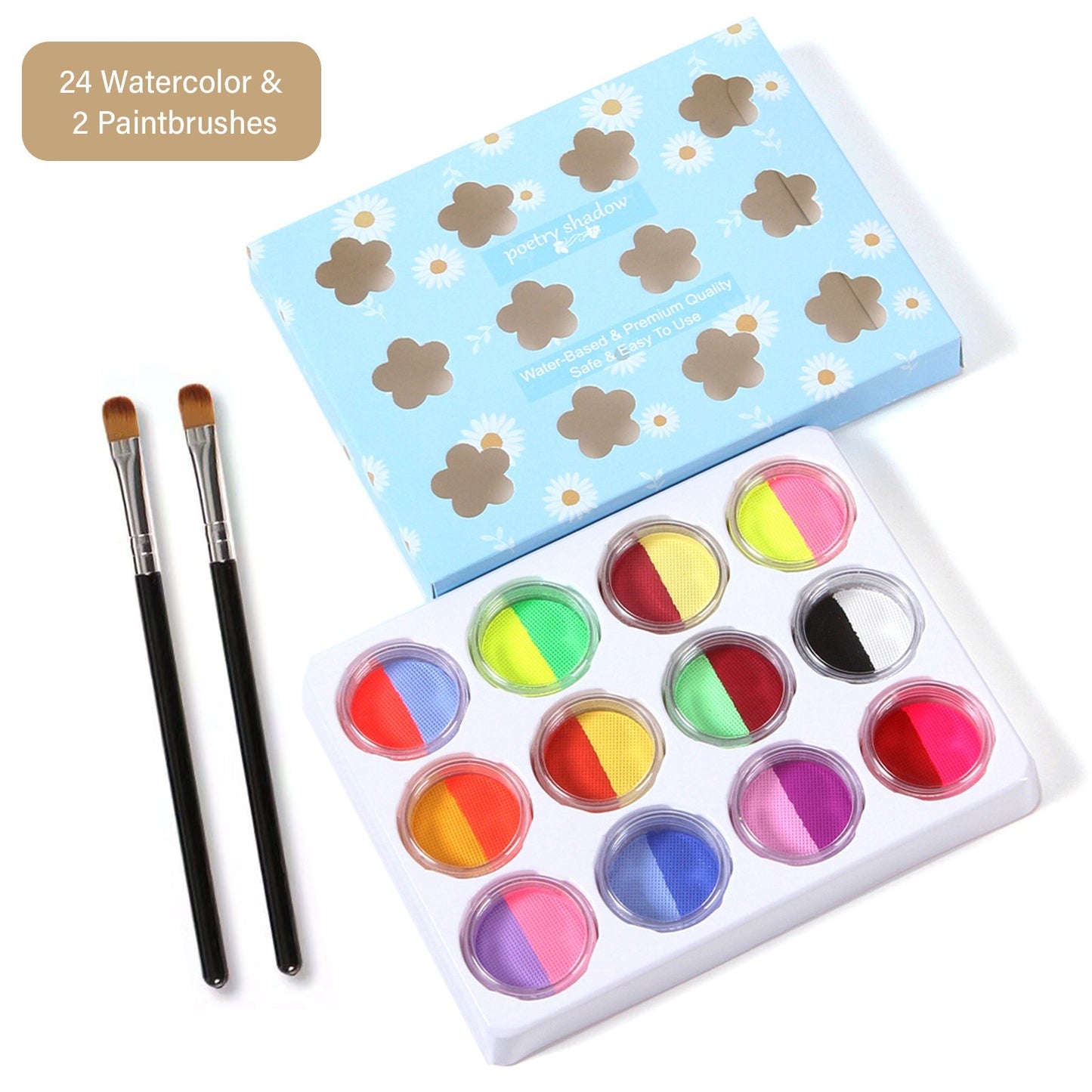 24-Color Washable Body Paint Kit with 2 Brushes