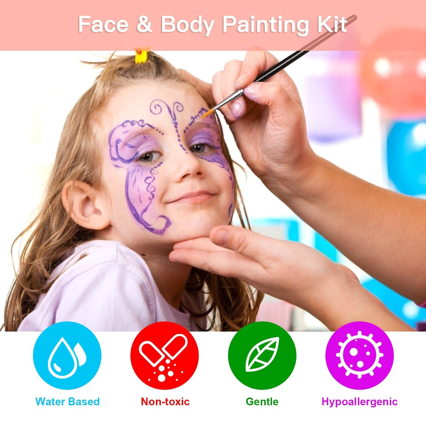24-Color Washable Body Paint Kit with 2 Brushes