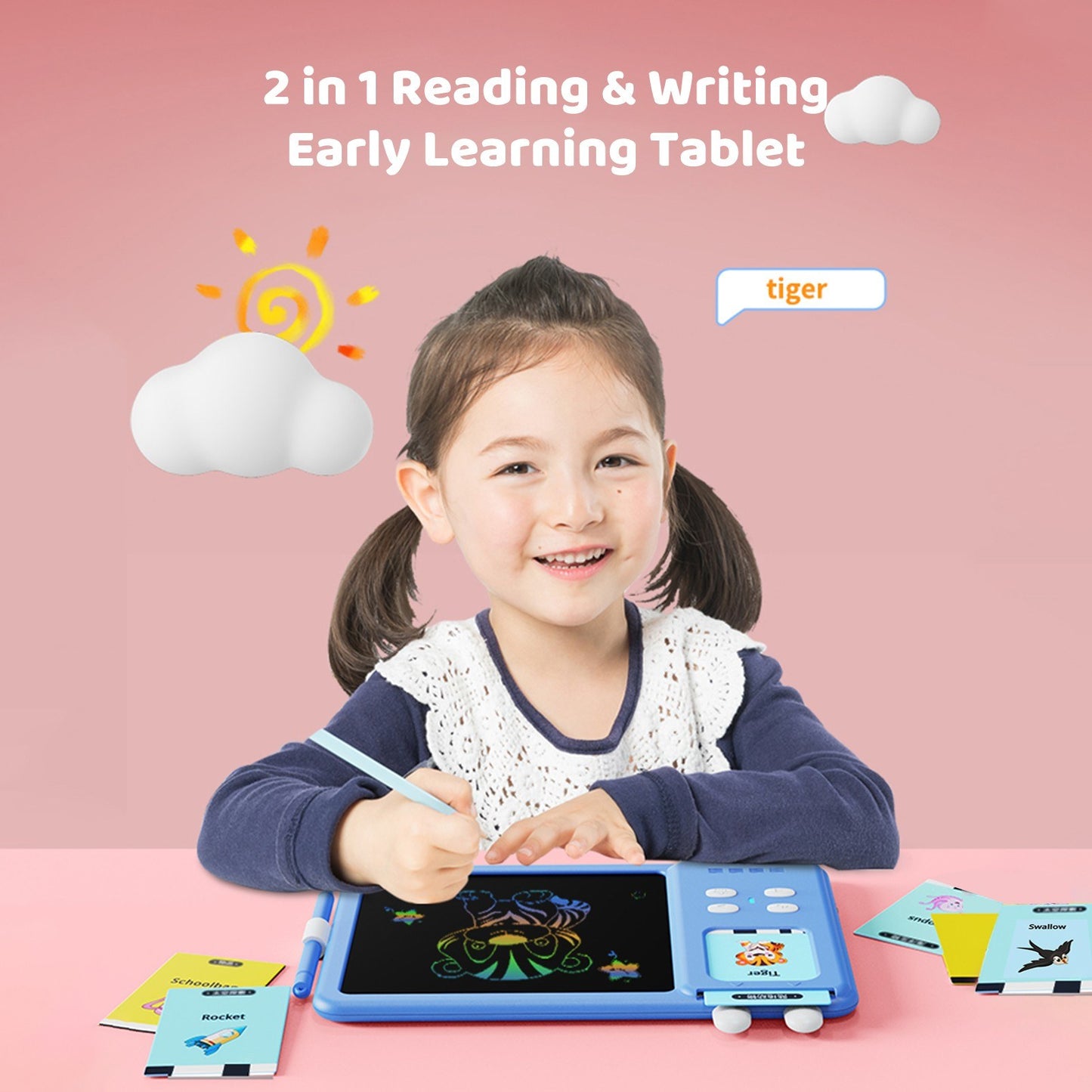 2-in-1 Educational Talking Flash Cards & LCD Writing Tablet with 224 Sight Words for Kids