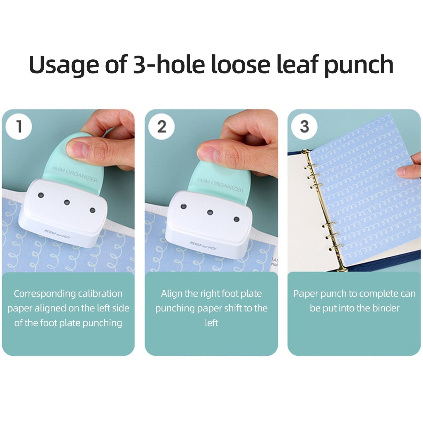 Adjustable KW-trio 9027 3-Hole Loose Leaf Punch for Daily Planners
