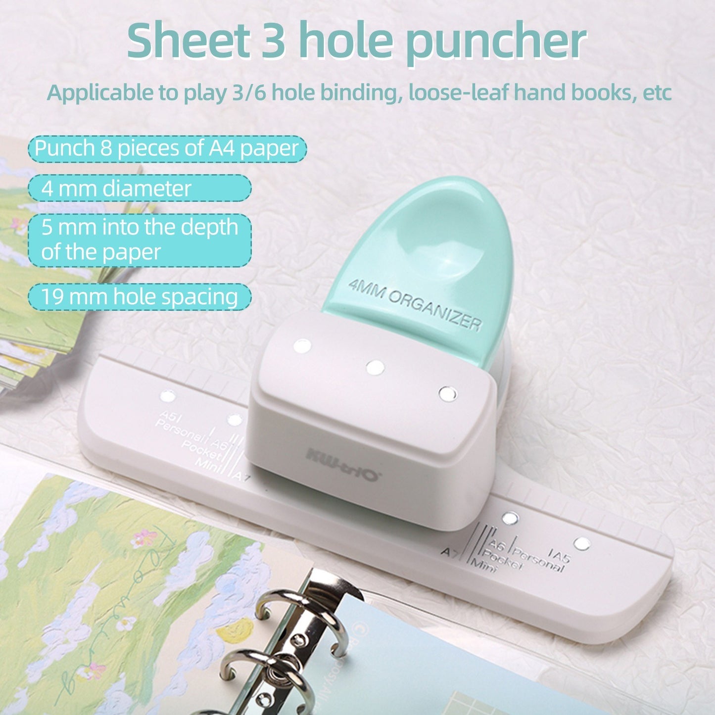 Adjustable KW-trio 9027 3-Hole Loose Leaf Punch for Daily Planners